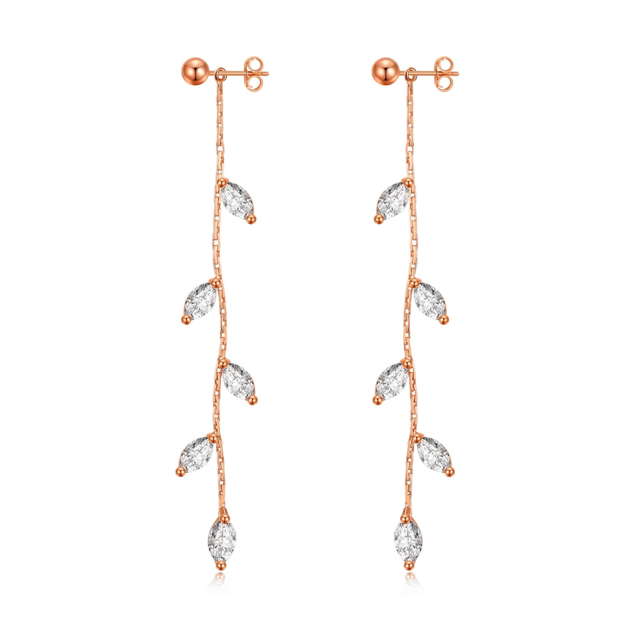 Rose Gold Plated Leaf Dangle Earrings Created with Zircondia® Crystals
