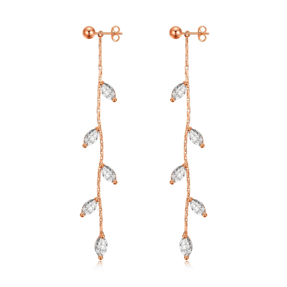 Rose Gold Plated Leaf Dangle Earrings Created with Zircondia® Crystals