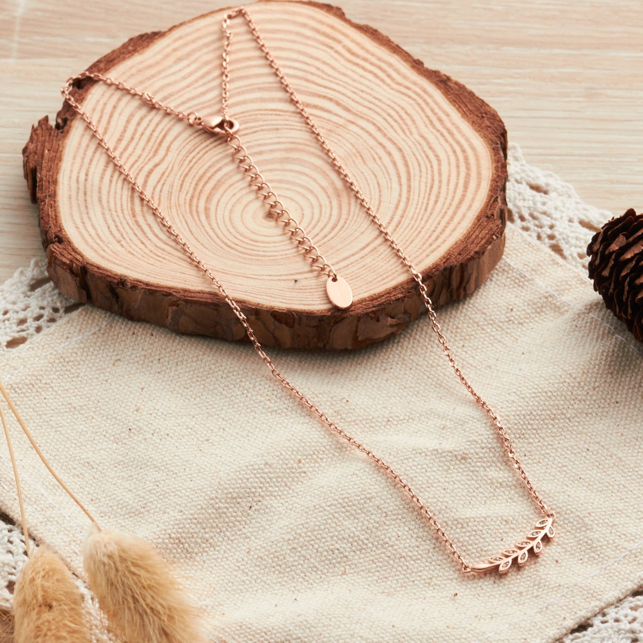 Rose Gold Plated Leaf Necklace Created with Zircondia® Crystals
