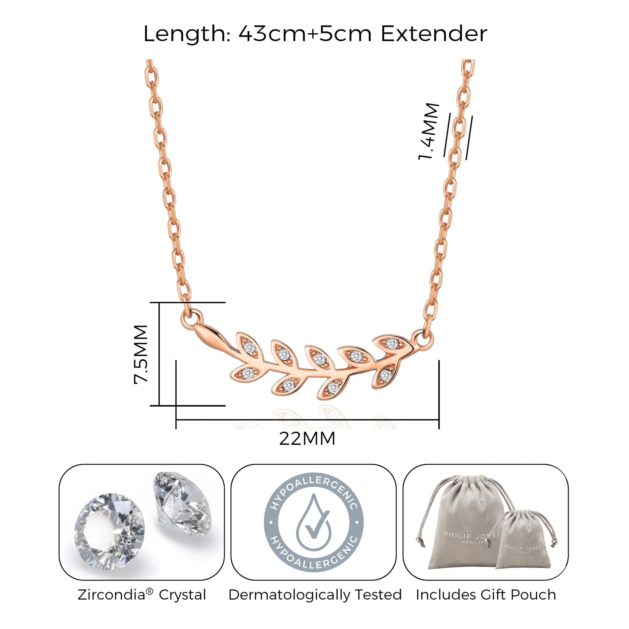 Rose Gold Plated Leaf Necklace Created with Zircondia® Crystals