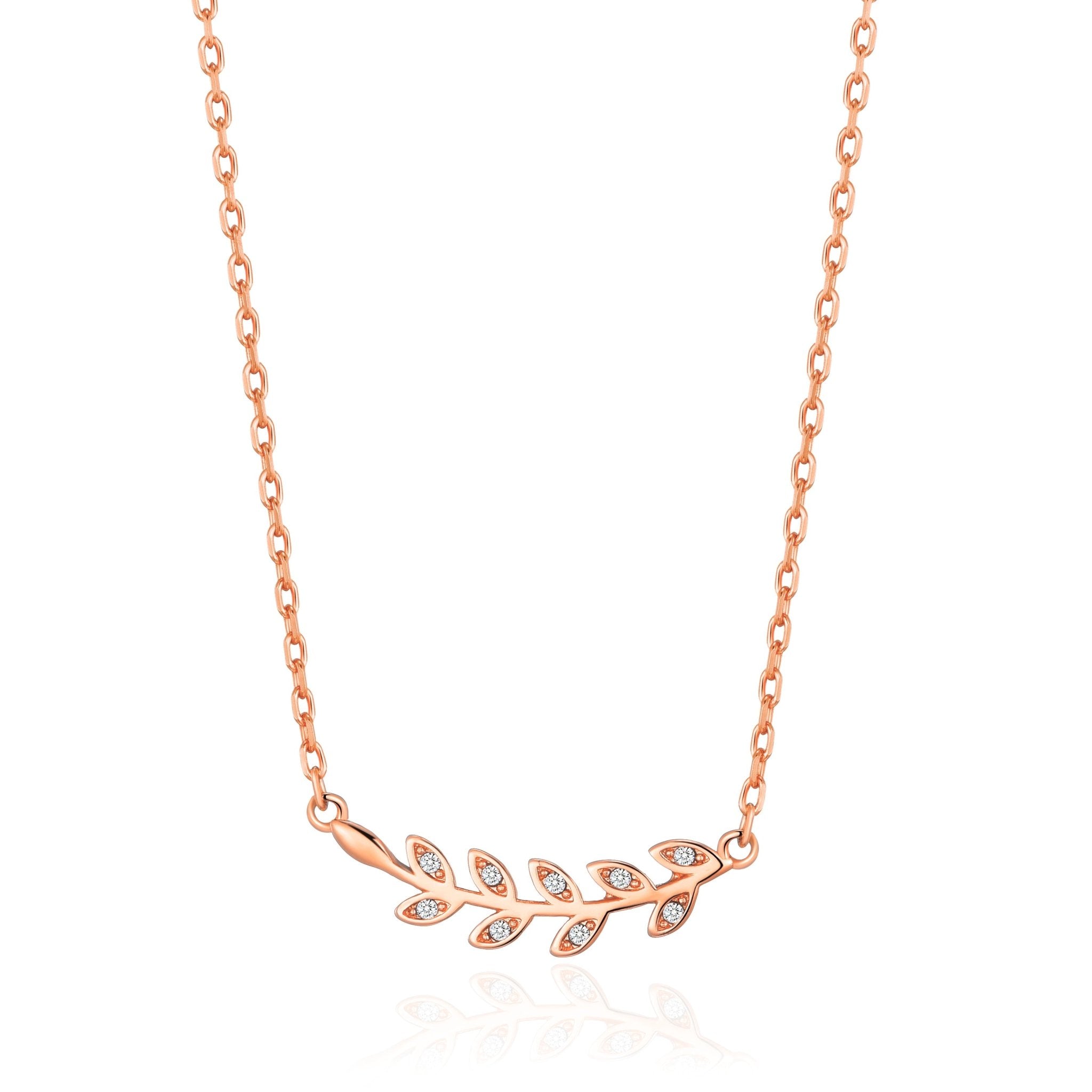 Rose Gold Plated Leaf Necklace Created with Zircondia® Crystals