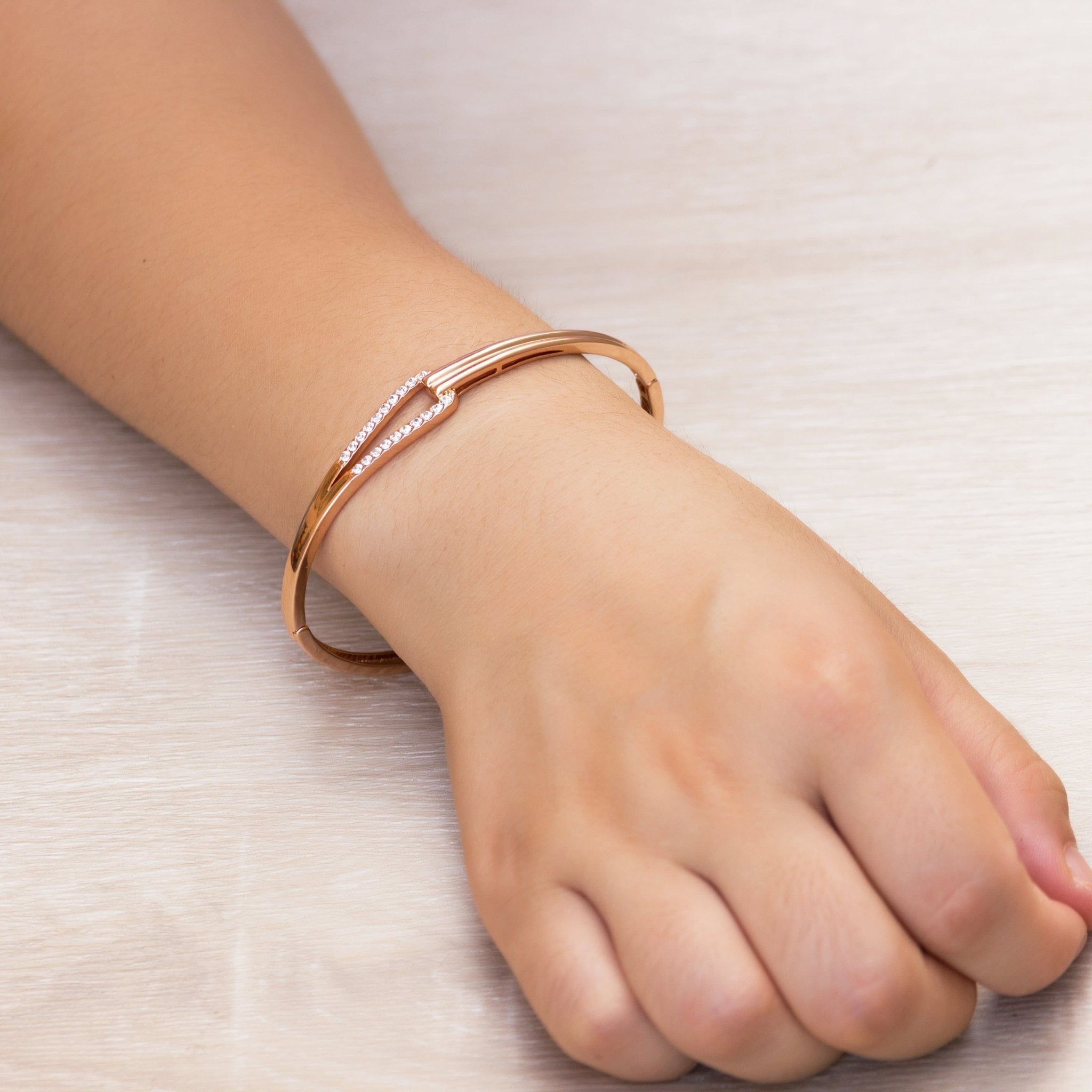 Rose Gold Plated Link Bangle Created with Zircondia® Crystals (7 Inch)