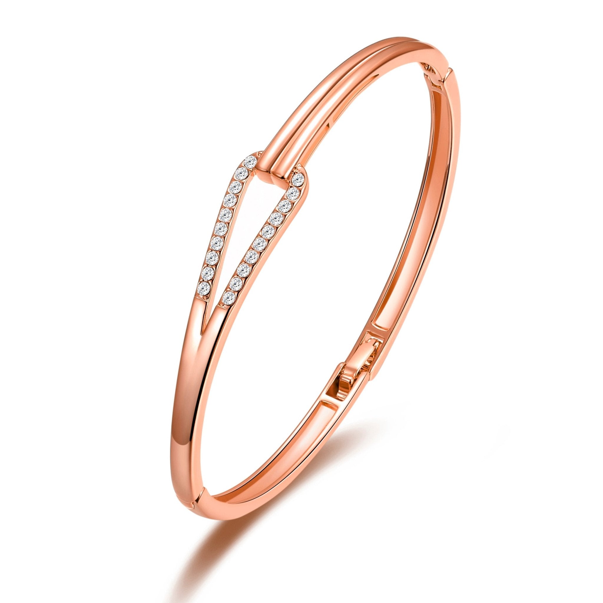 Rose Gold Plated Link Bangle Created with Zircondia® Crystals (7 Inch)
