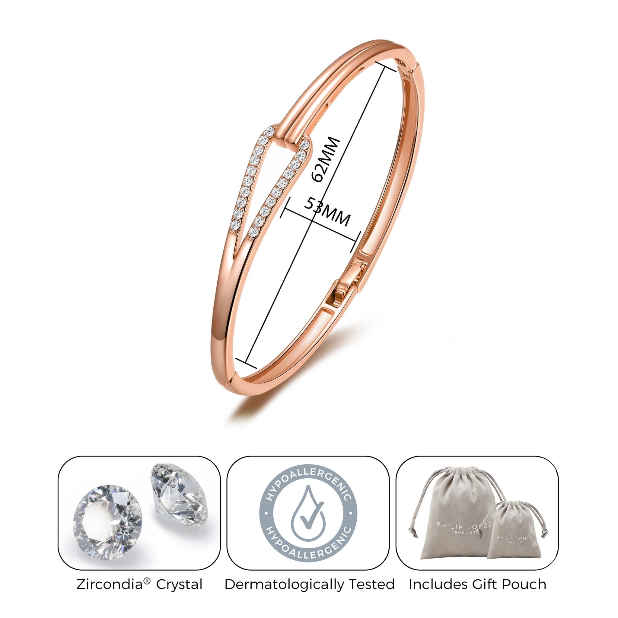 Rose Gold Plated Link Bangle Created with Zircondia® Crystals (7 Inch)