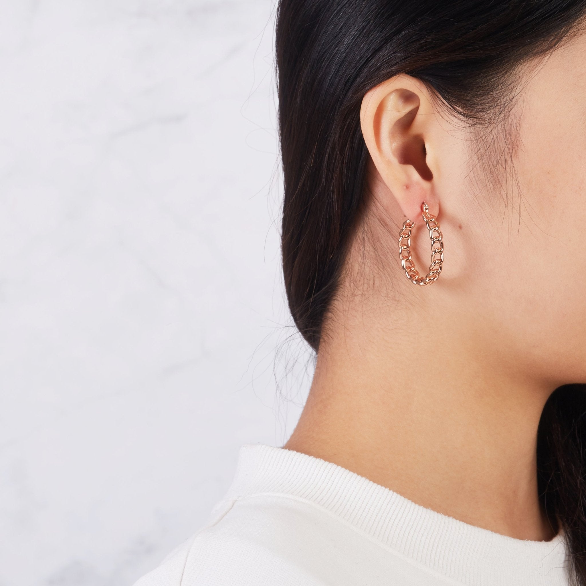 Rose Gold Plated Link Hoop Earrings