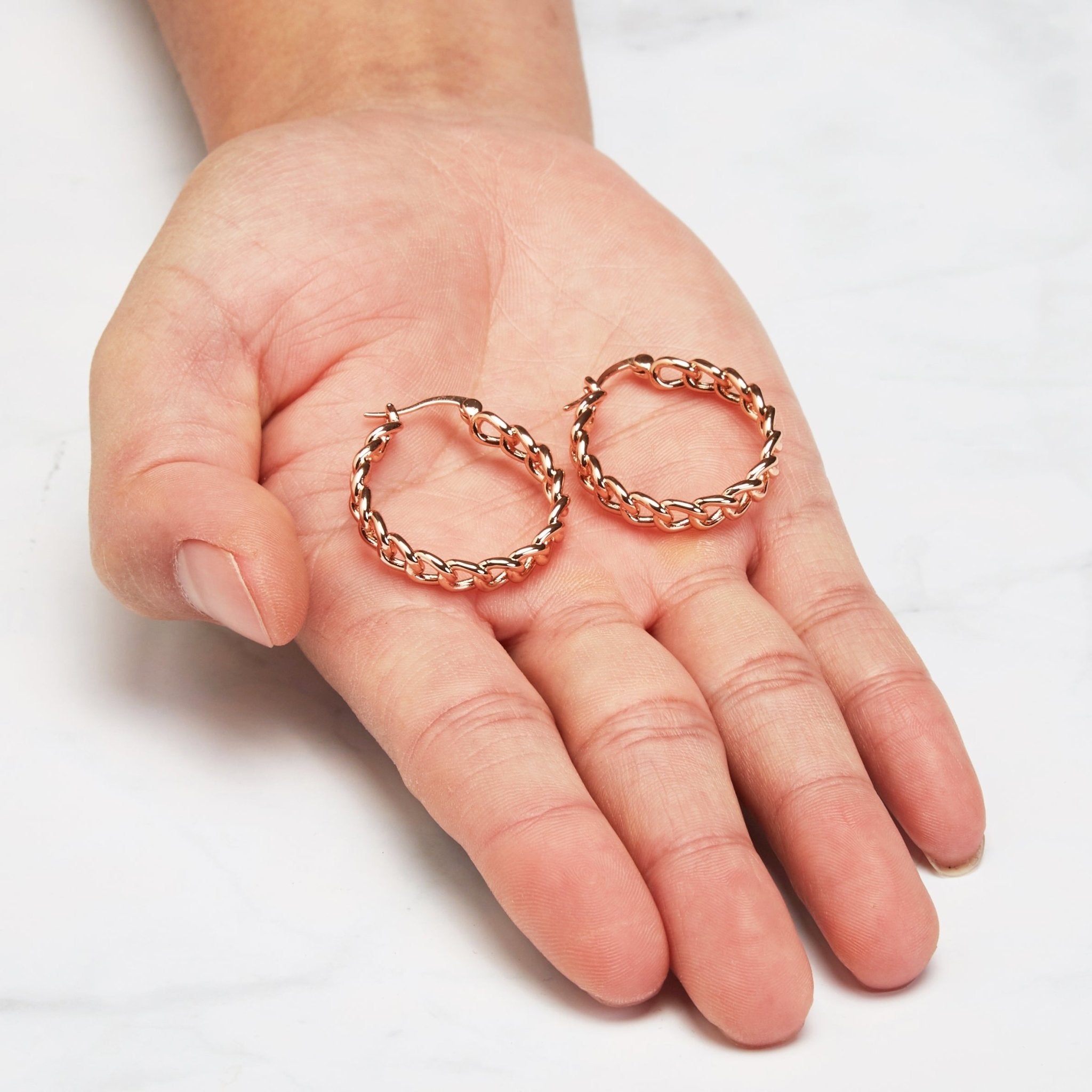 Rose Gold Plated Link Hoop Earrings
