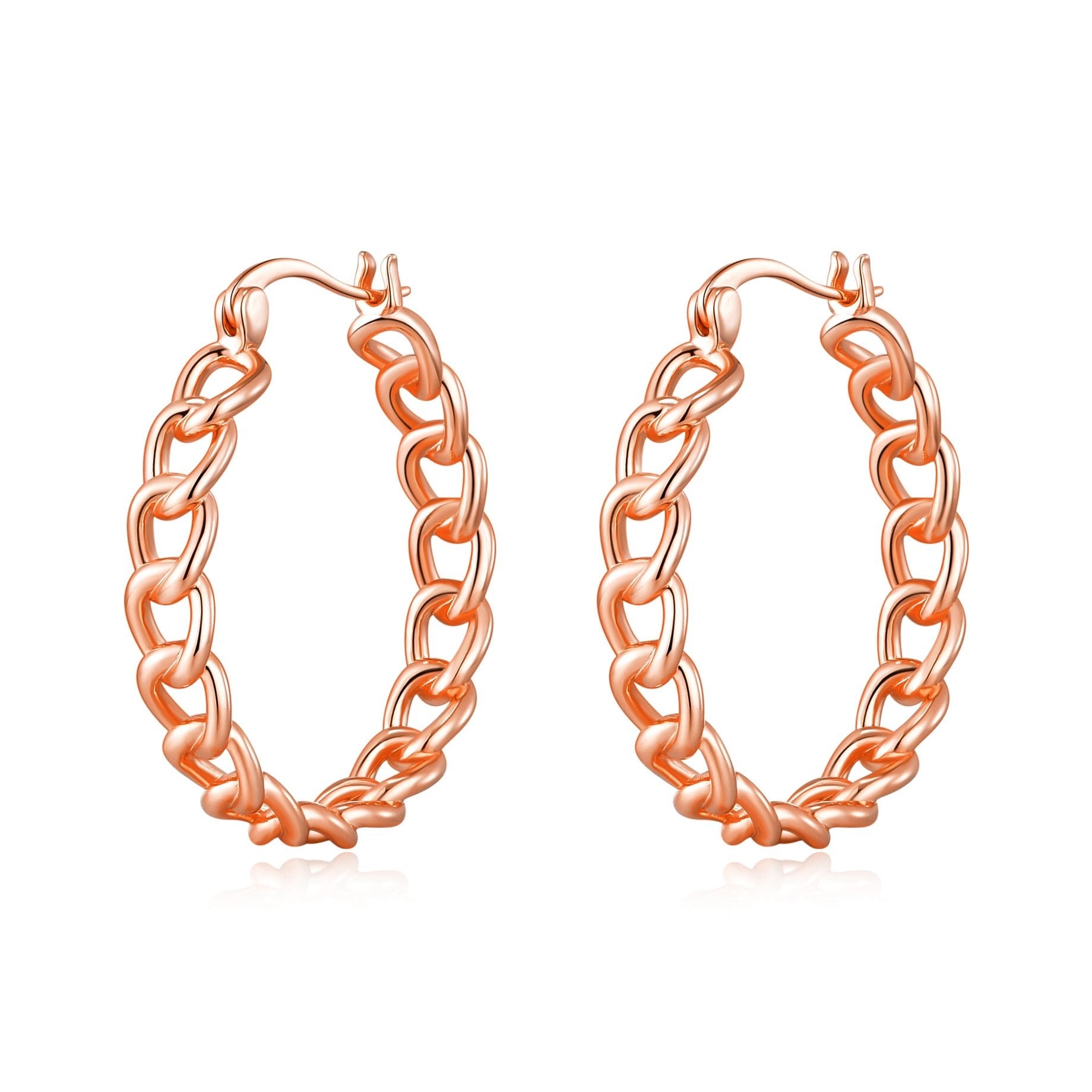 Rose Gold Plated Link Hoop Earrings