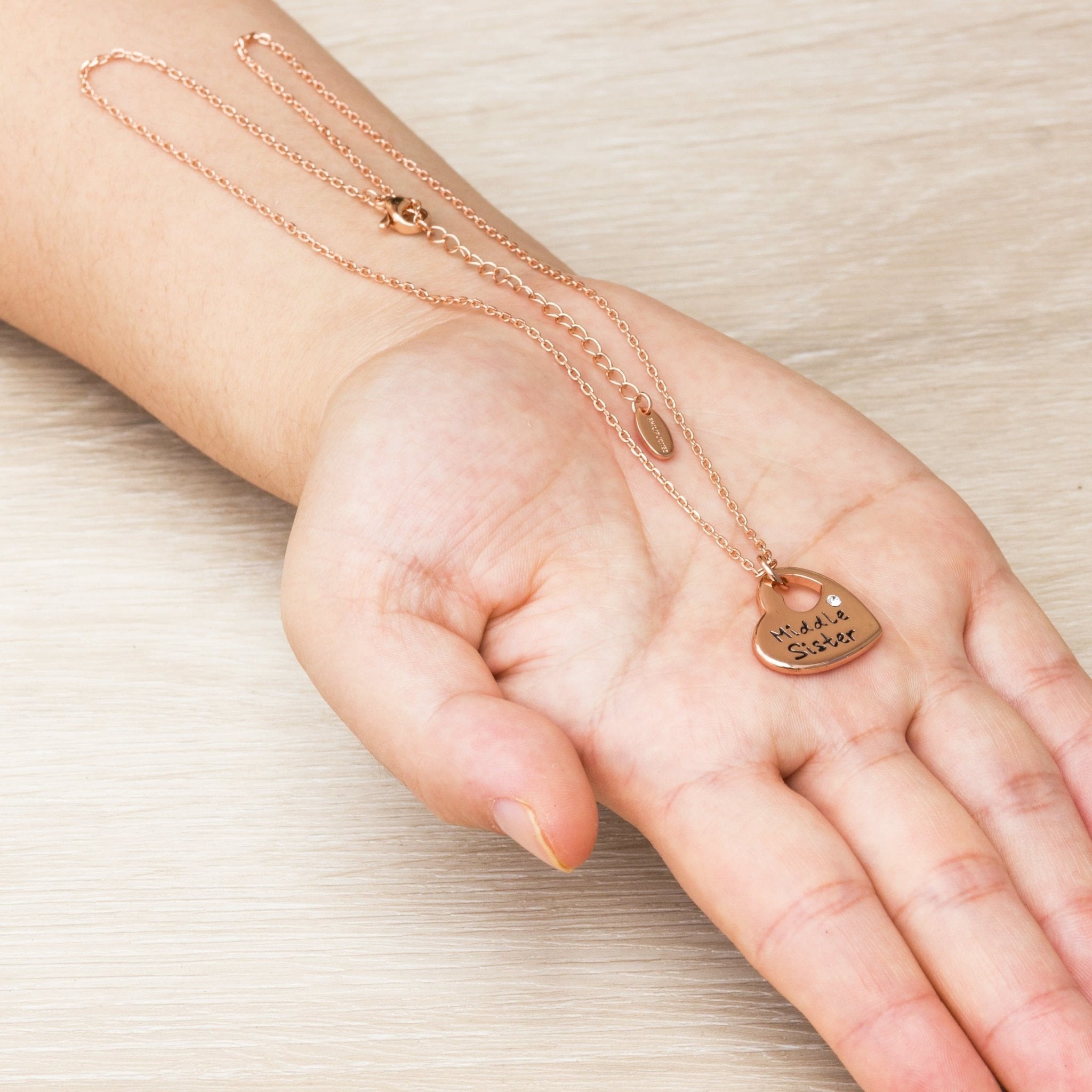 Rose Gold Plated Middle Sister Heart Necklace Created with Zircondia® Crystals