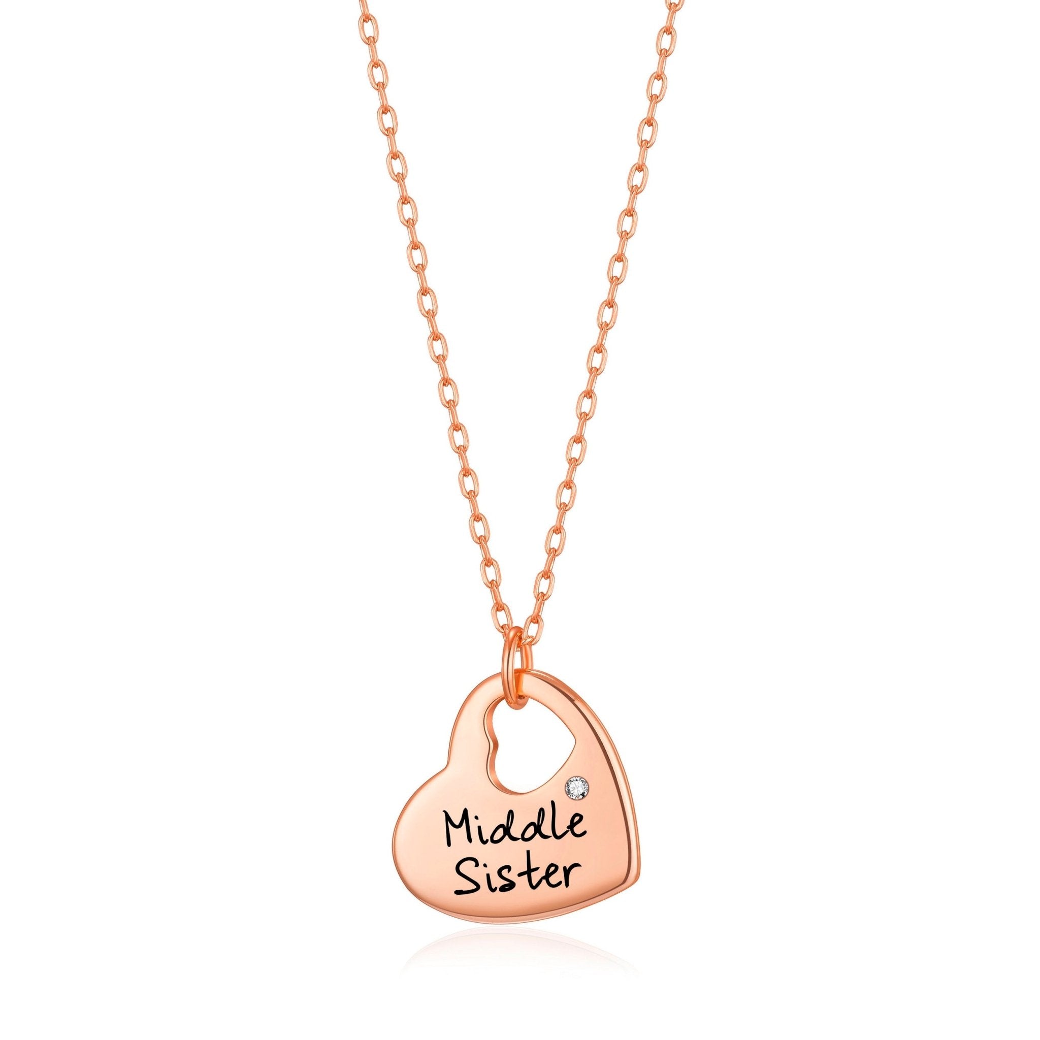 Rose Gold Plated Middle Sister Heart Necklace Created with Zircondia® Crystals
