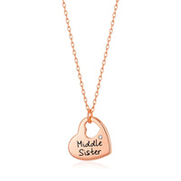 Rose Gold Plated Middle Sister Heart Necklace Created with Zircondia® Crystals