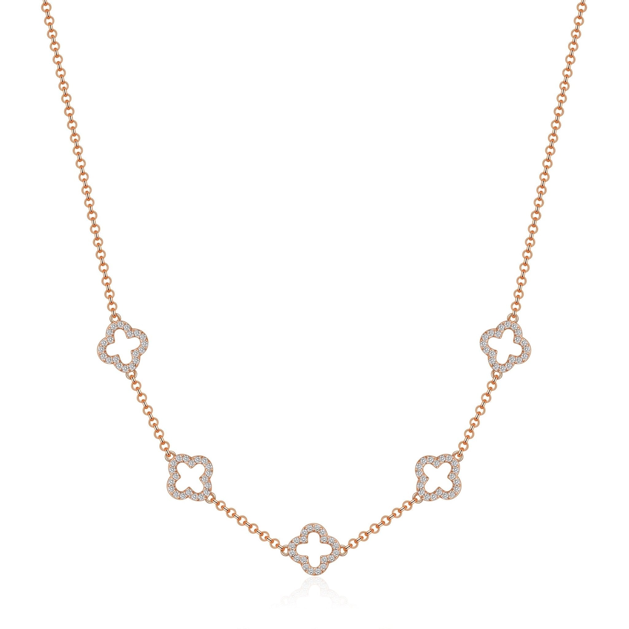 Rose Gold Plated Multi Clover Necklace Created with Zircondia® Crystals
