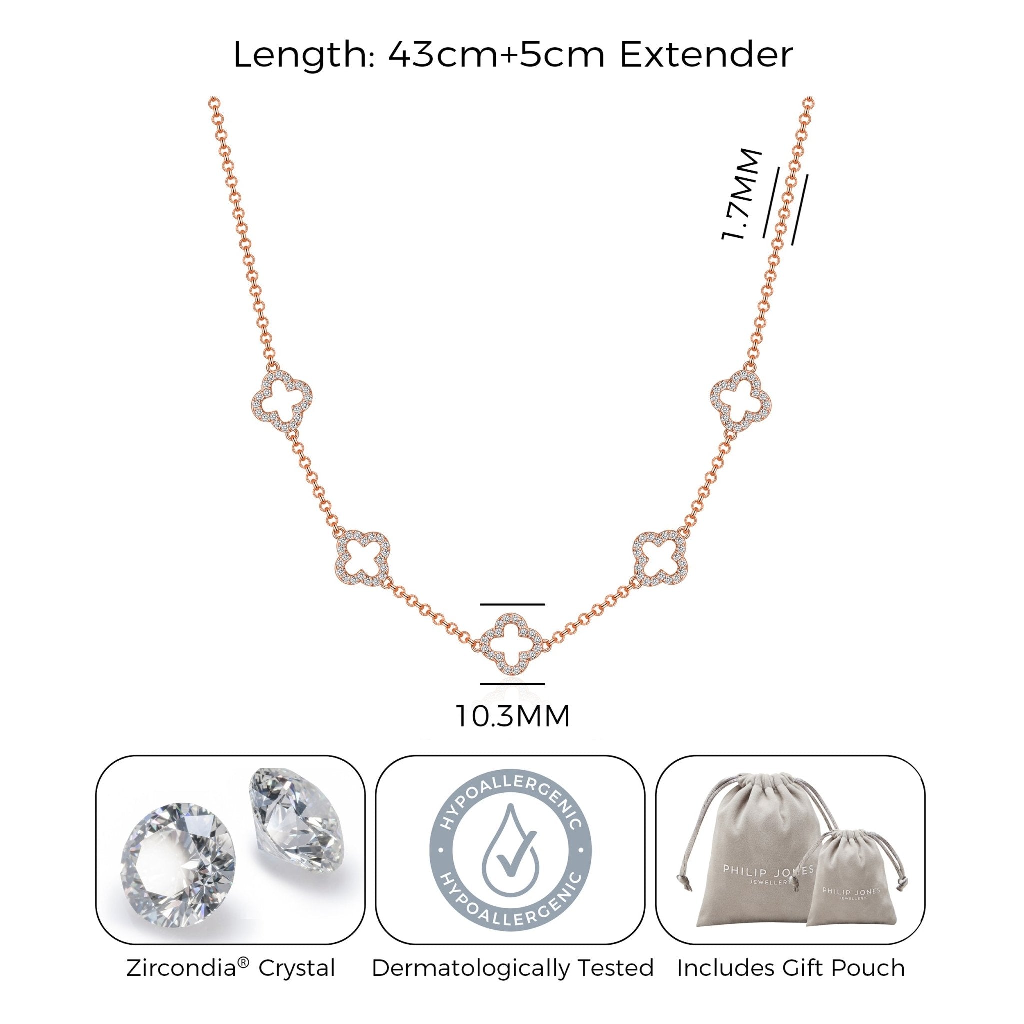 Rose Gold Plated Multi Clover Necklace Created with Zircondia® Crystals