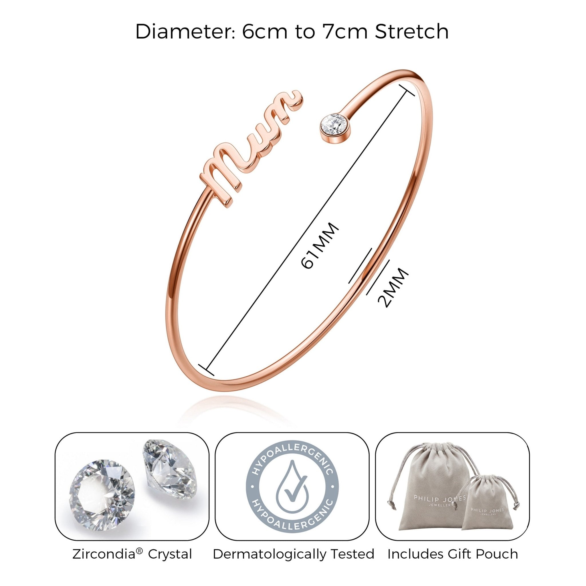 Rose Gold Plated Mum Cuff Bangle Created with Zircondia® Crystals