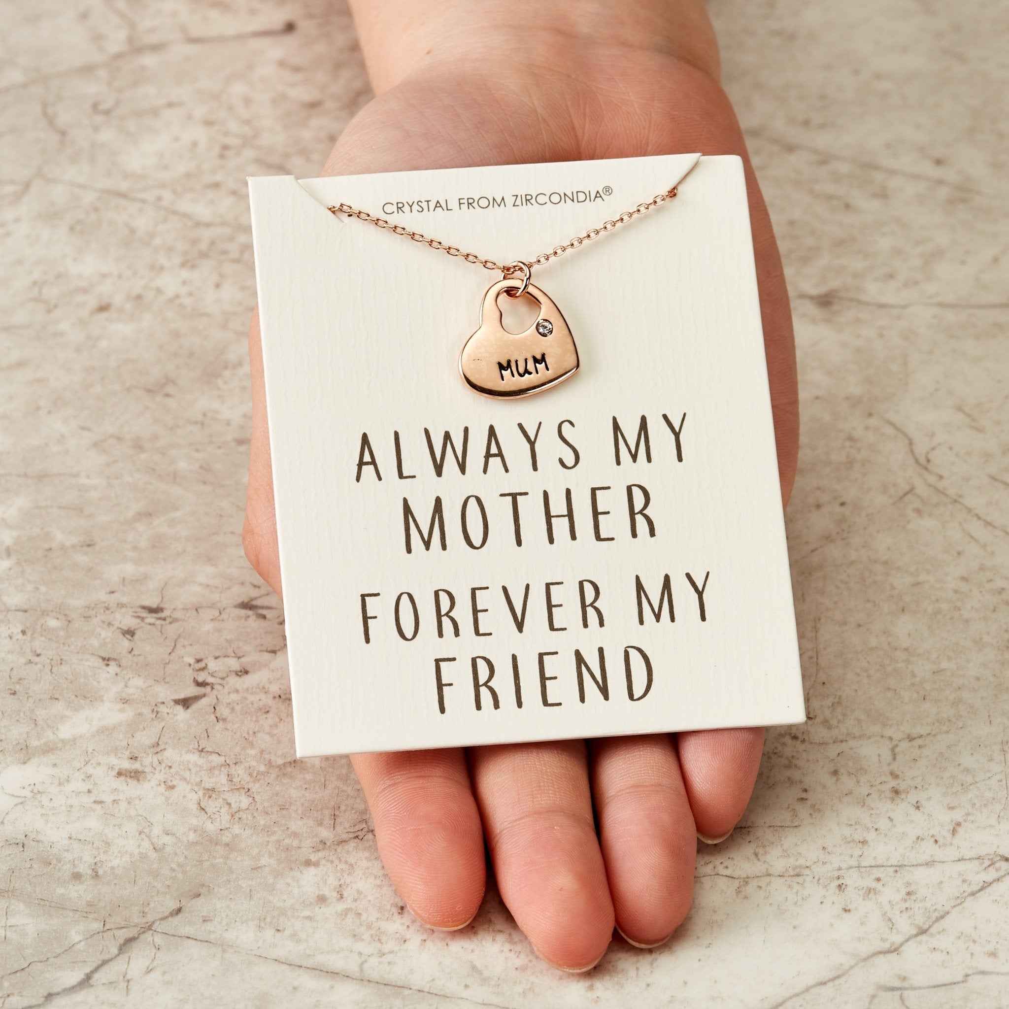 Rose Gold Plated Mum Heart Necklace with Quote Card Created with Zircondia® Crystals
