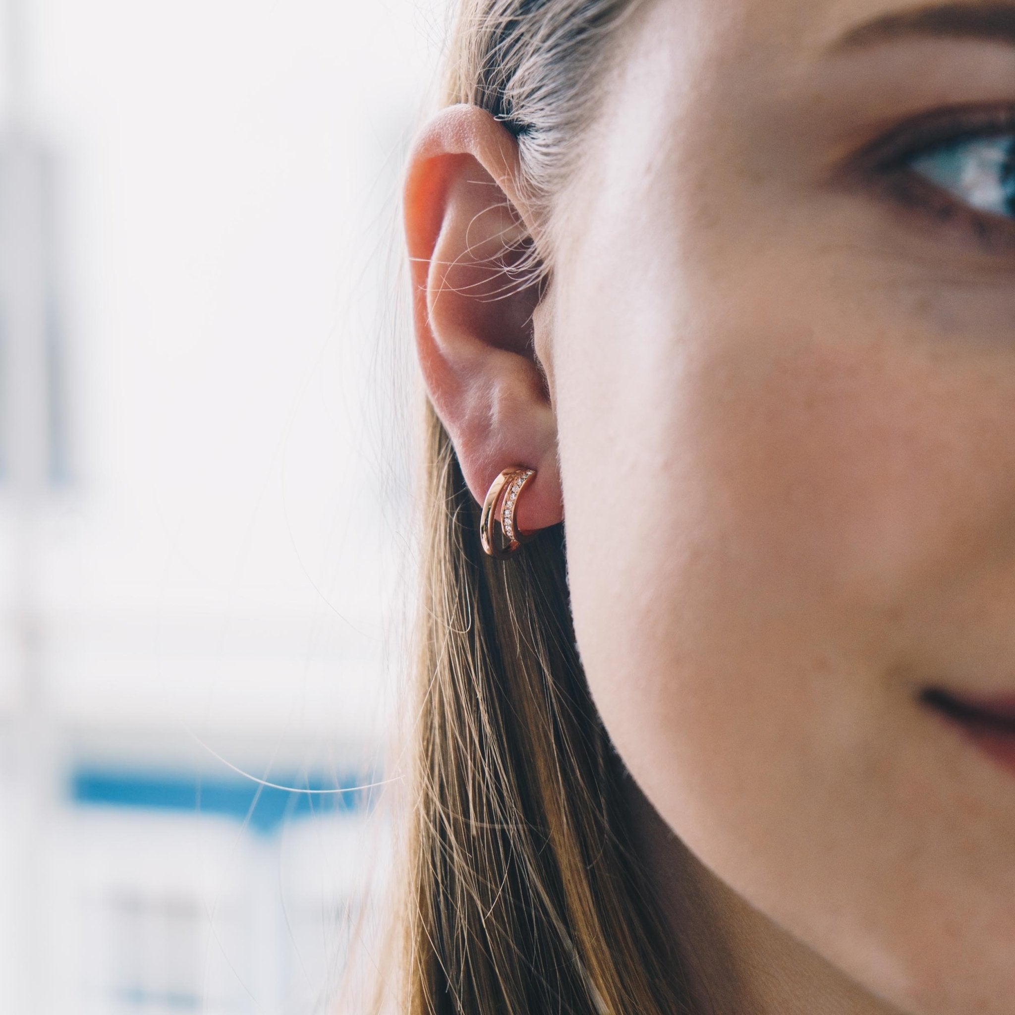 Rose Gold Plated Open Double Hoop Earrings Created With Zircondia® Crystals