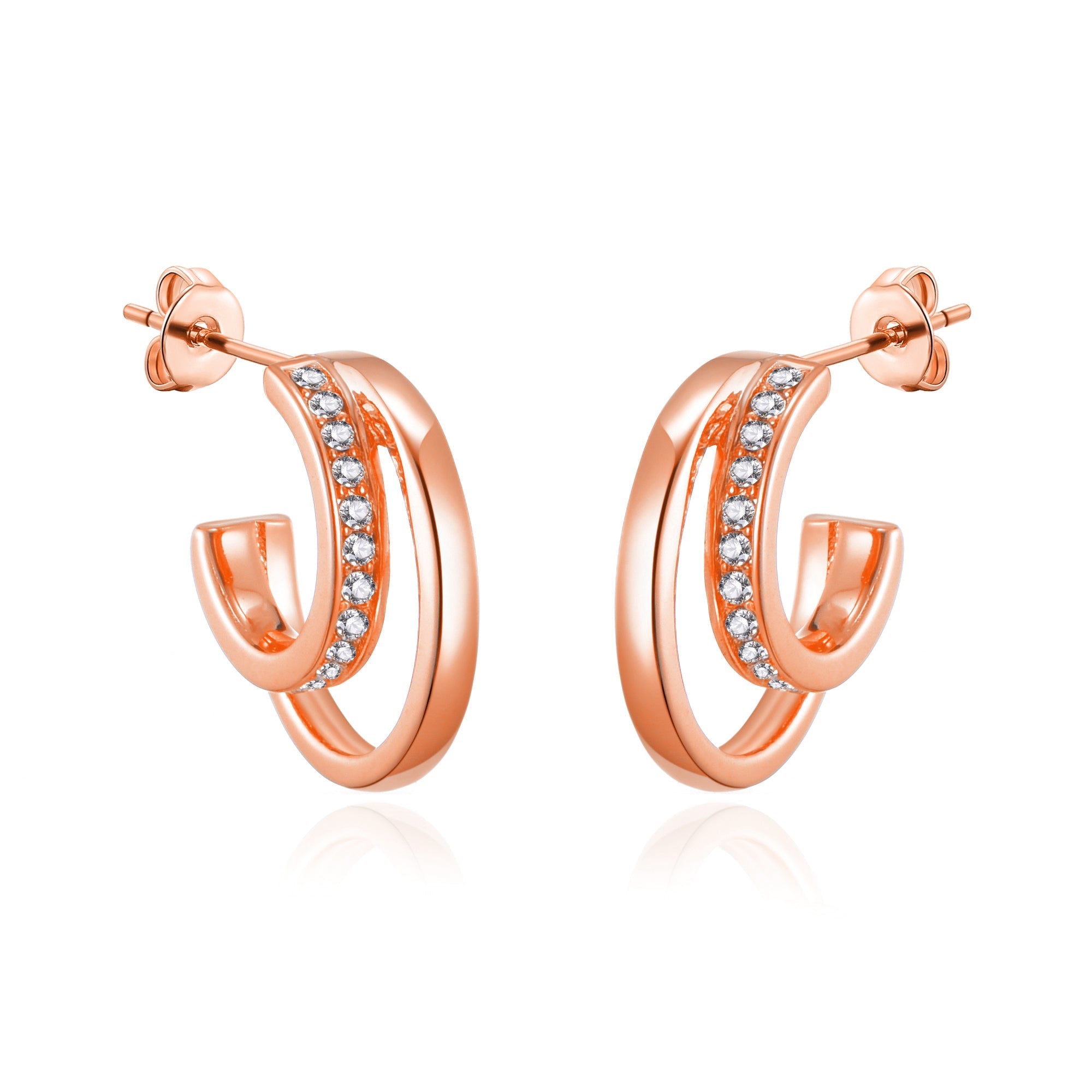 Rose Gold Plated Open Double Hoop Earrings Created With Zircondia® Crystals