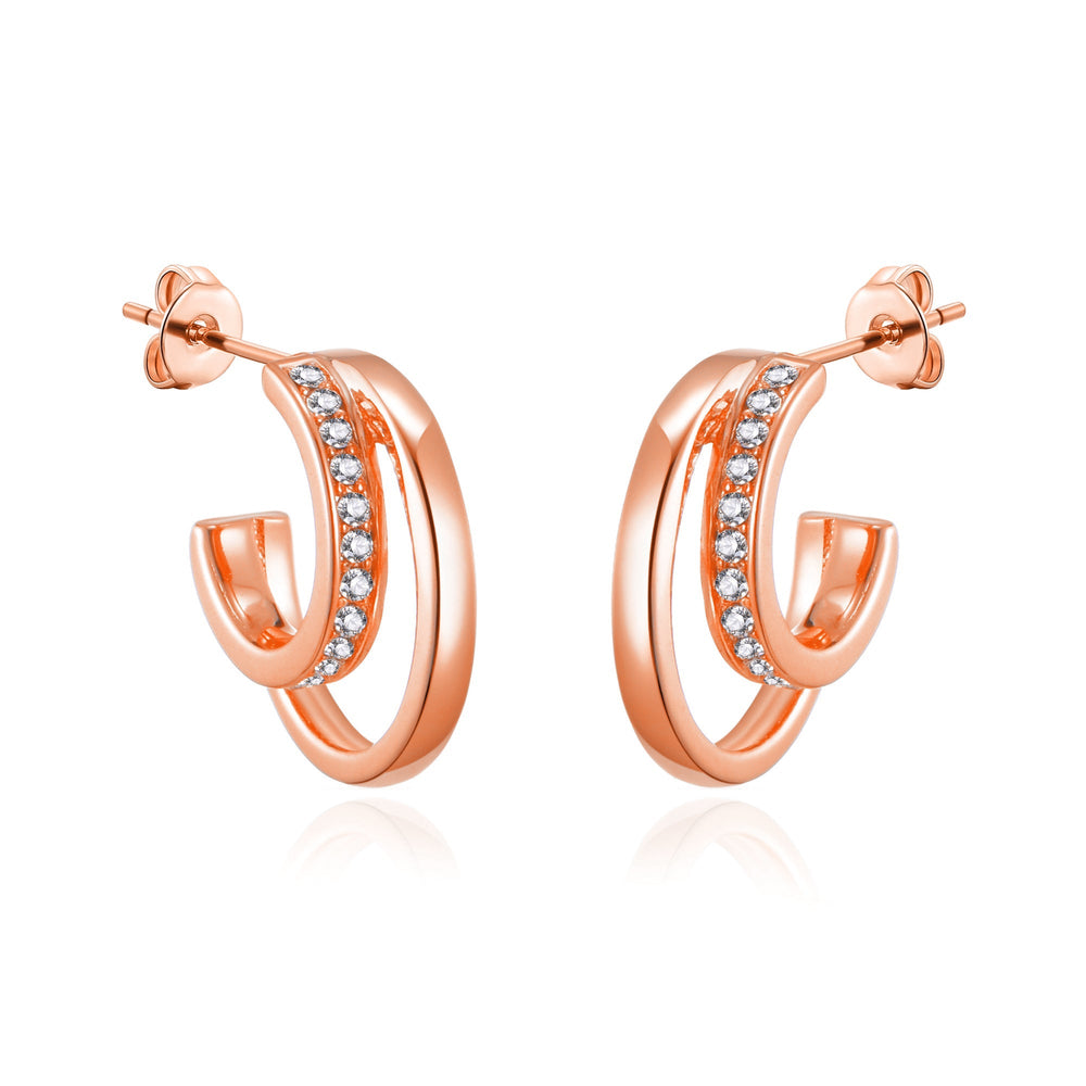 Rose Gold Plated Open Double Hoop Earrings Created With Zircondia® Crystals