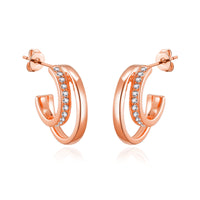 Rose Gold Plated Open Double Hoop Earrings Created With Zircondia® Crystals