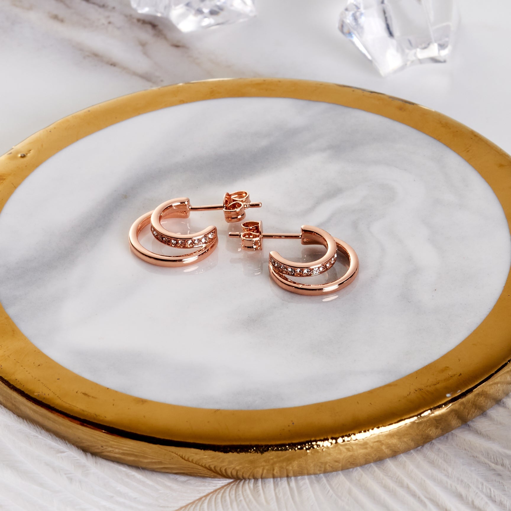Rose Gold Plated Open Double Hoop Earrings Created With Zircondia® Crystals