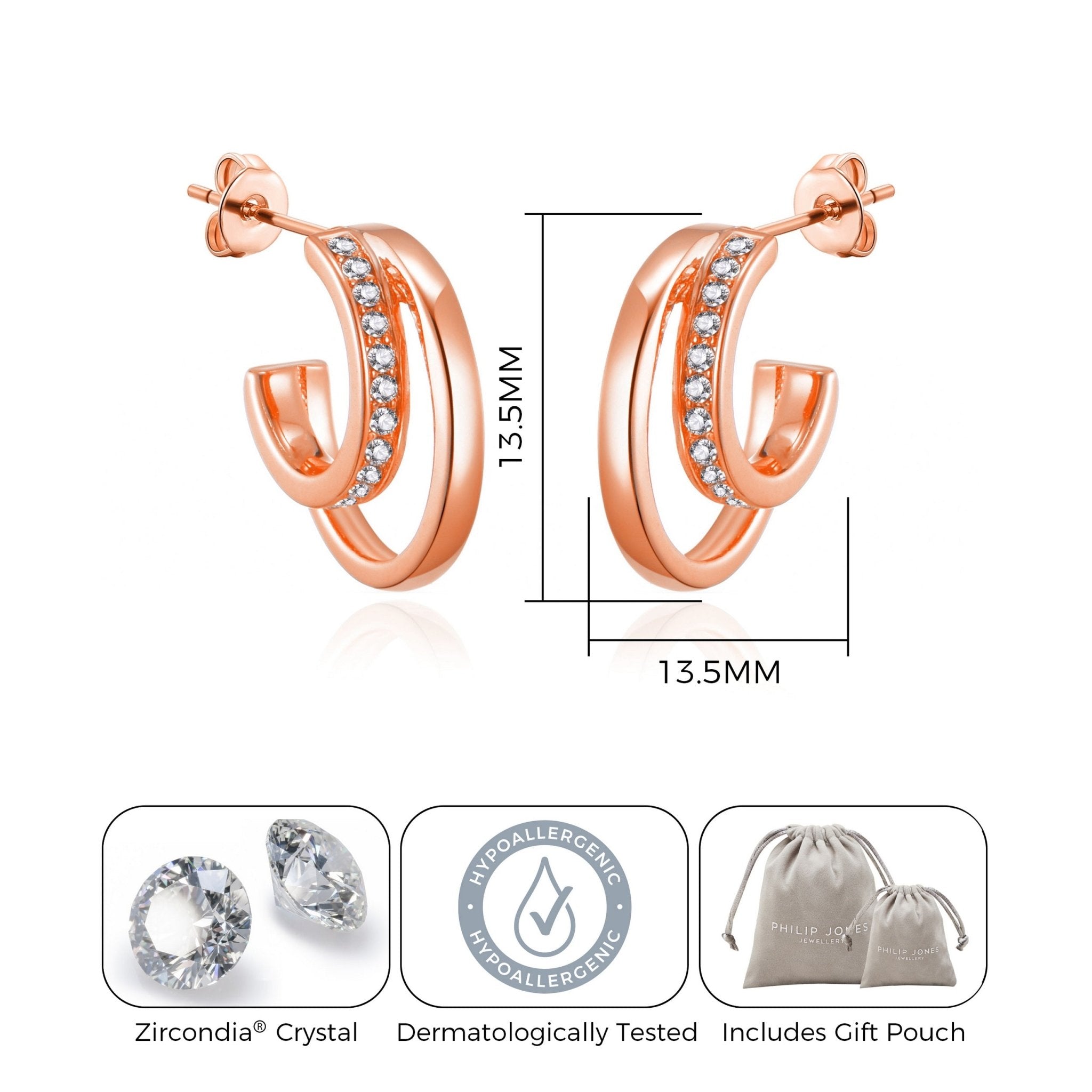 Rose Gold Plated Open Double Hoop Earrings Created With Zircondia® Crystals