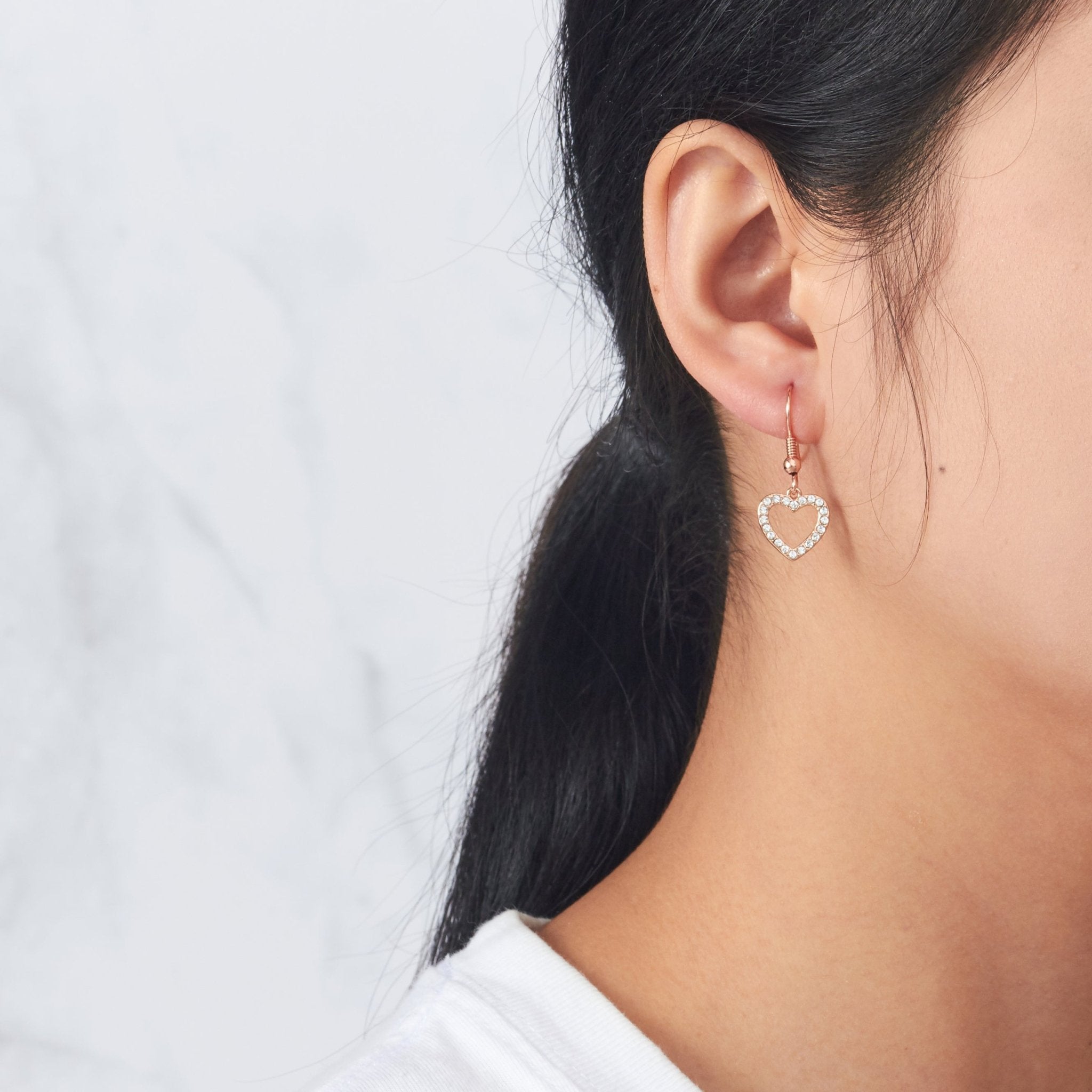 Rose Gold Plated Open Heart Drop Earrings Created with Zircondia® Crystals