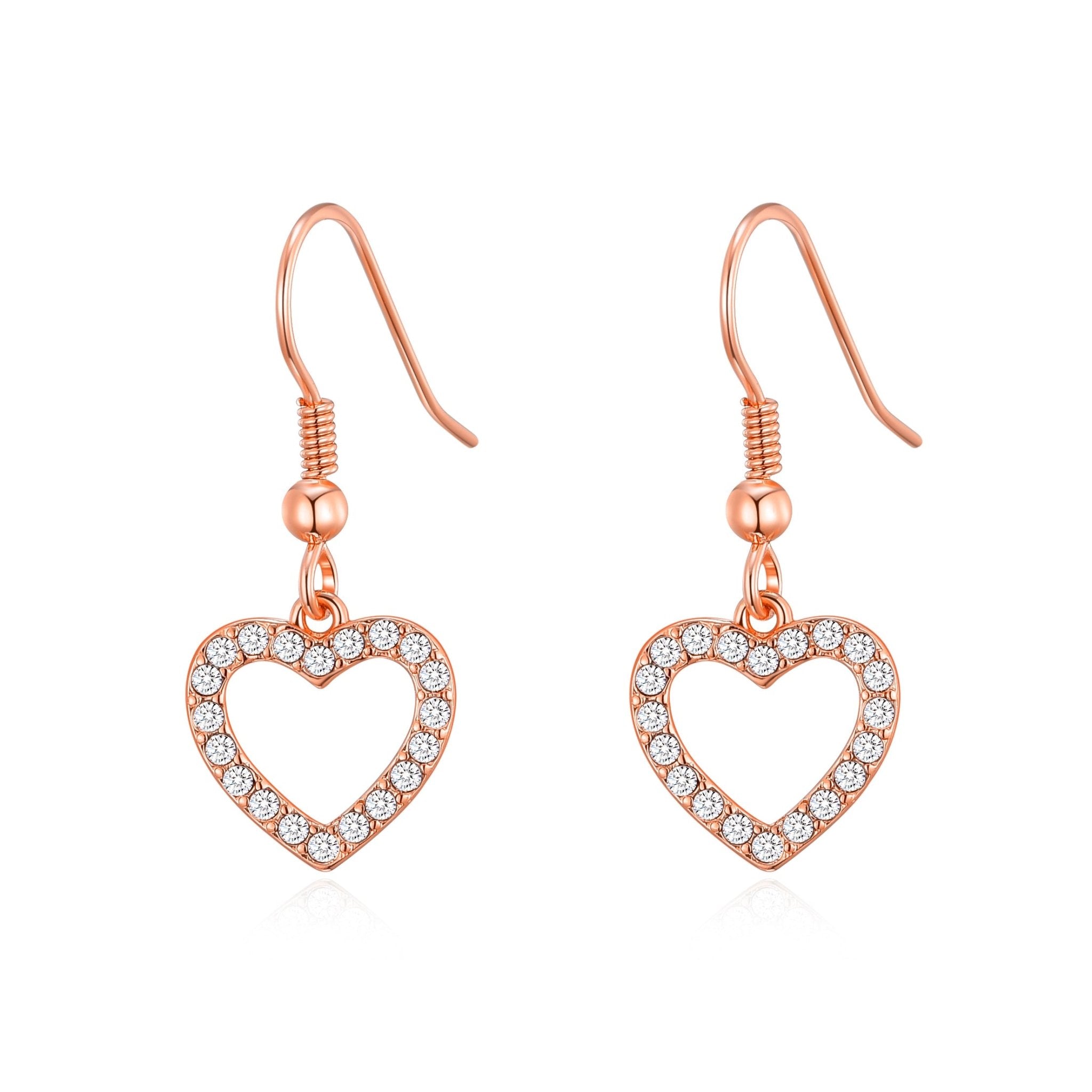 Rose Gold Plated Open Heart Drop Earrings Created with Zircondia® Crystals