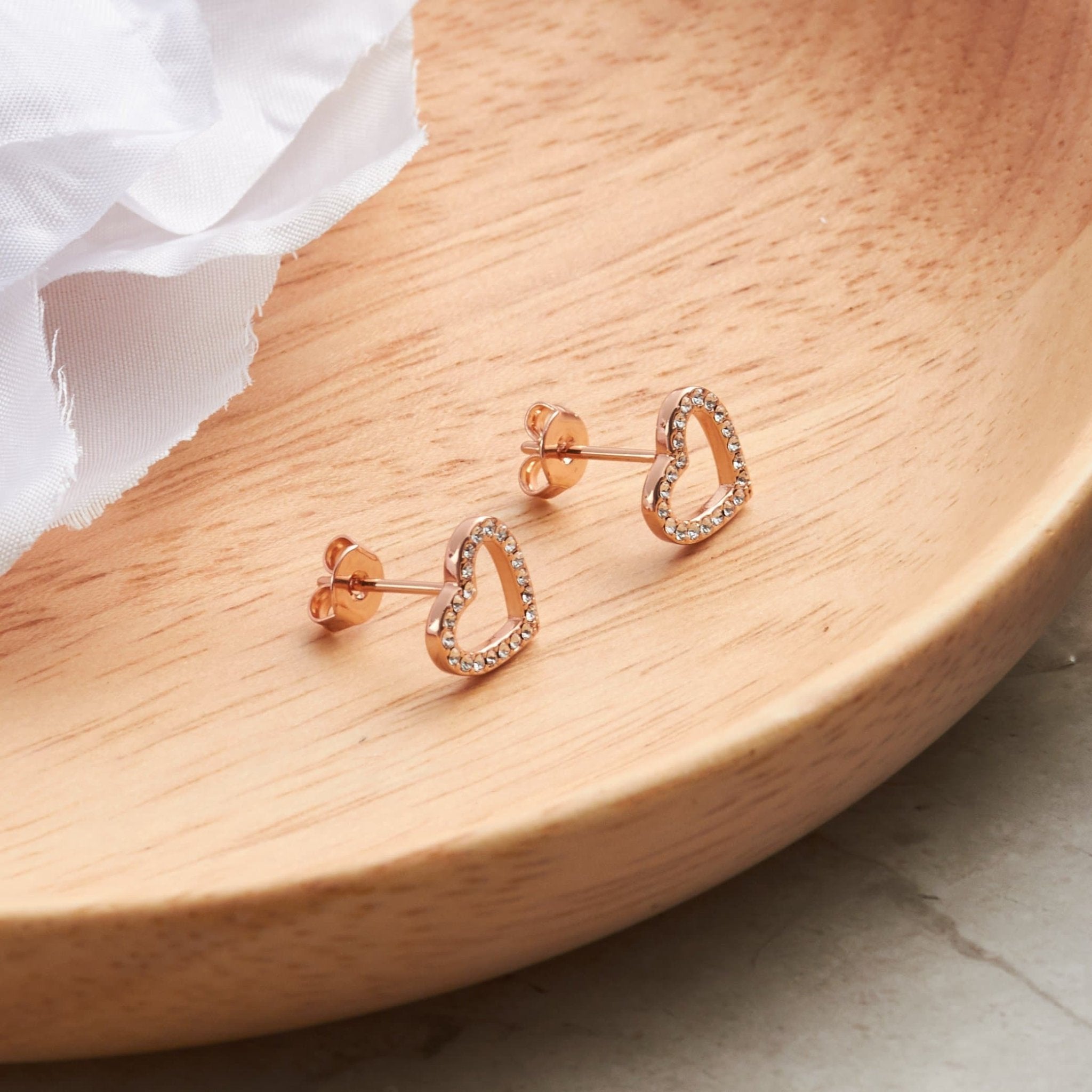 Rose Gold Plated Open Heart Earrings Created with Zircondia® Crystals