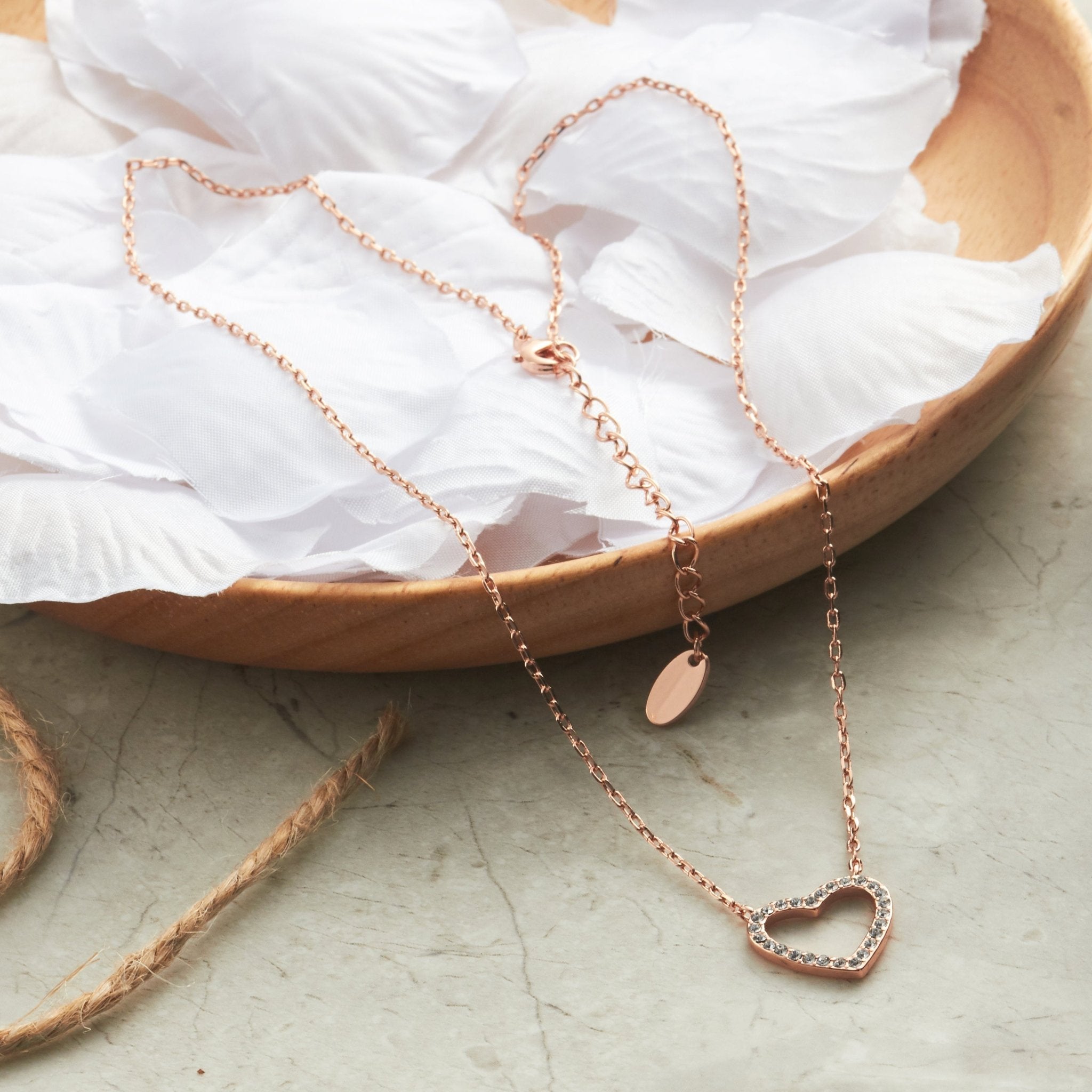Rose Gold Plated Open Heart Necklace Created with Zircondia® Crystals