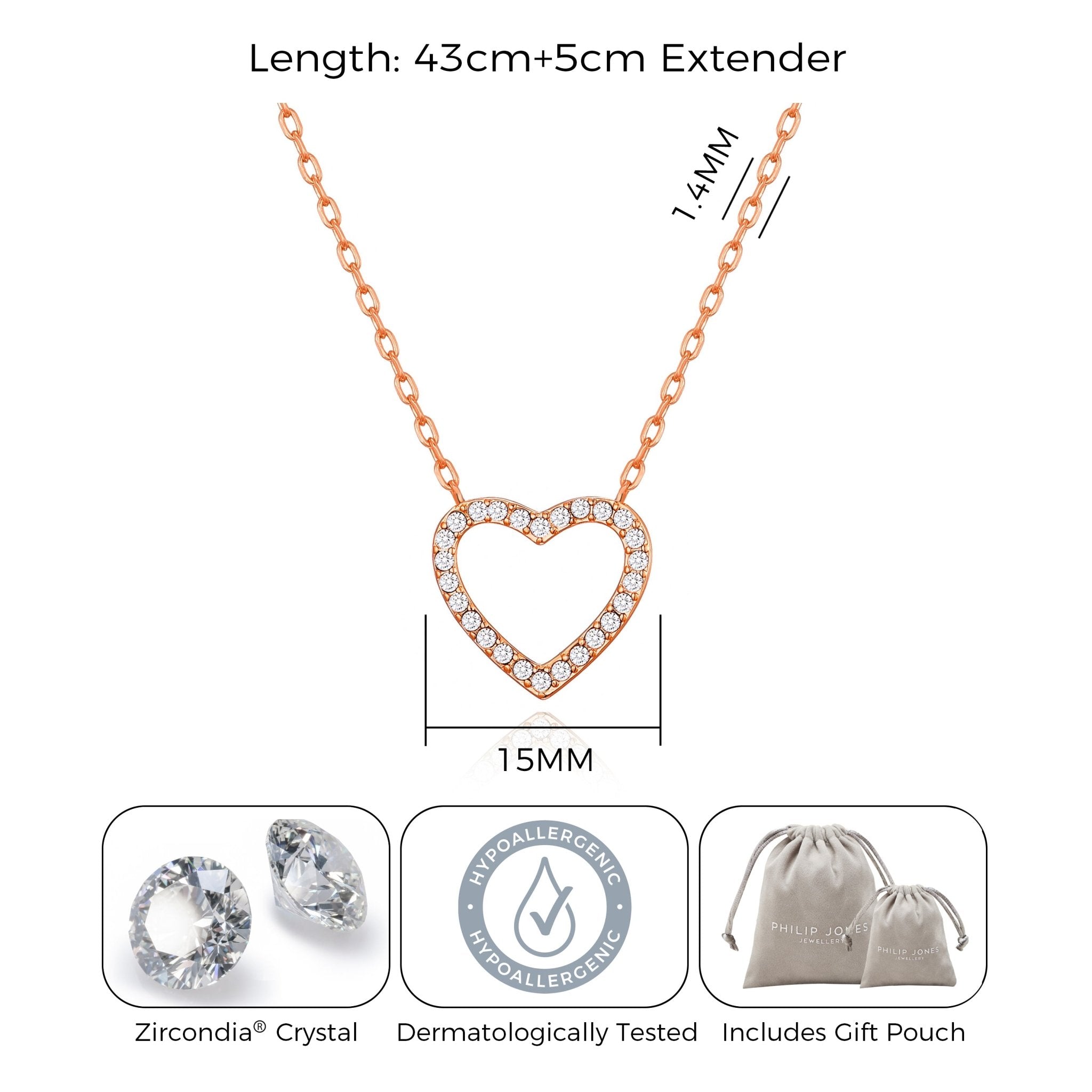 Rose Gold Plated Open Heart Necklace Created with Zircondia® Crystals