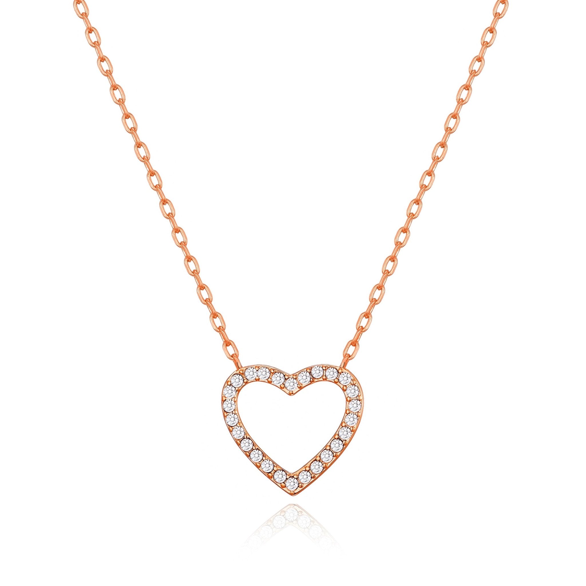 Rose Gold Plated Open Heart Necklace Created with Zircondia® Crystals