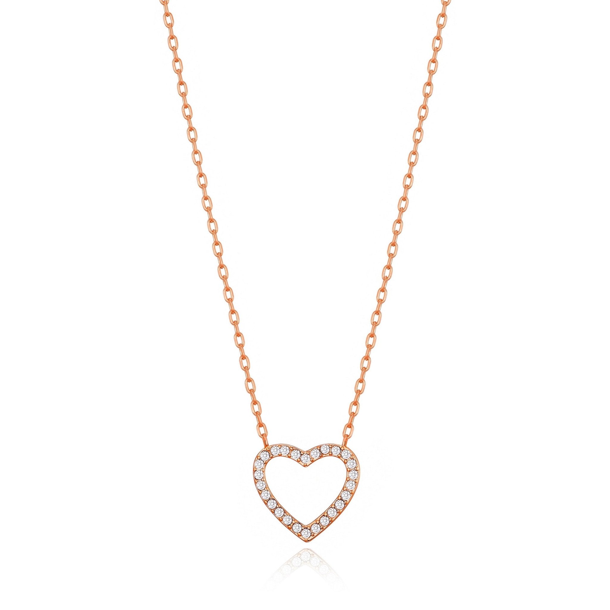 Rose Gold Plated Open Heart Necklace Created with Zircondia® Crystals