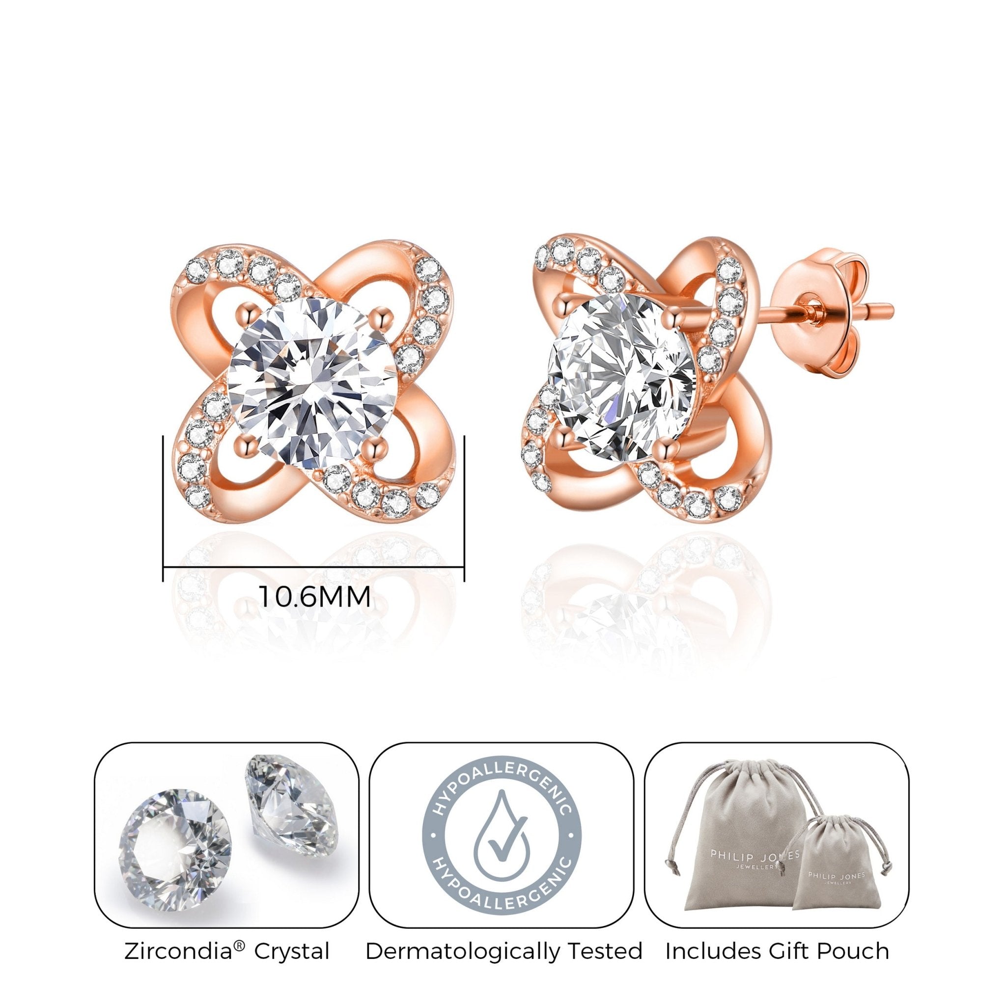 Rose Gold Plated Orbit Earrings Created with Zircondia® Crystals