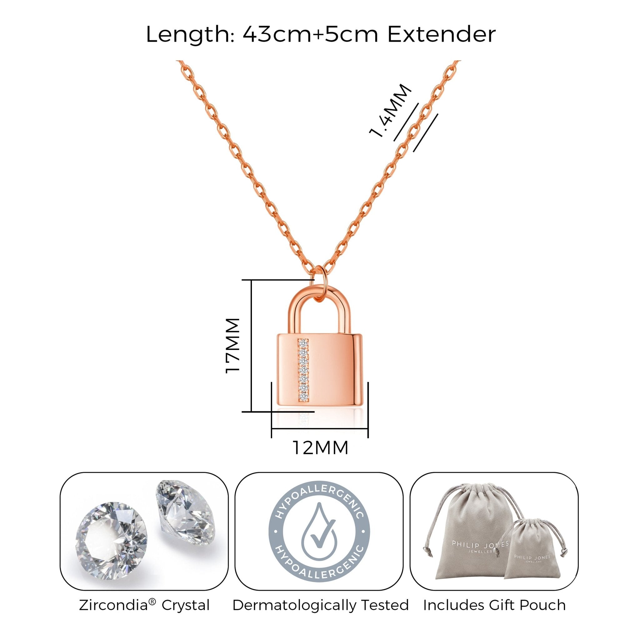 Rose Gold Plated Padlock Necklace Created with Zircondia® Crystals