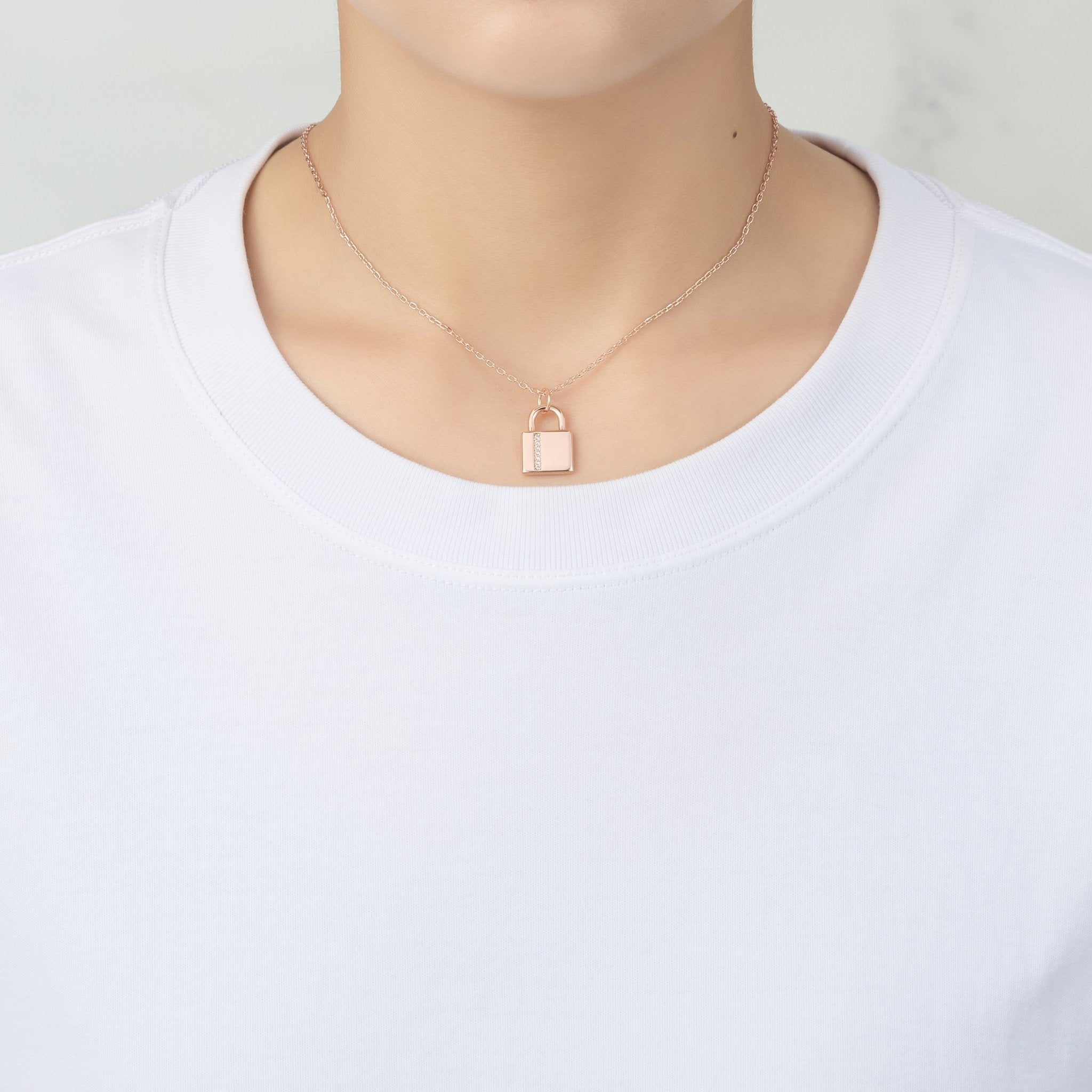 Rose Gold Plated Padlock Necklace Created with Zircondia® Crystals