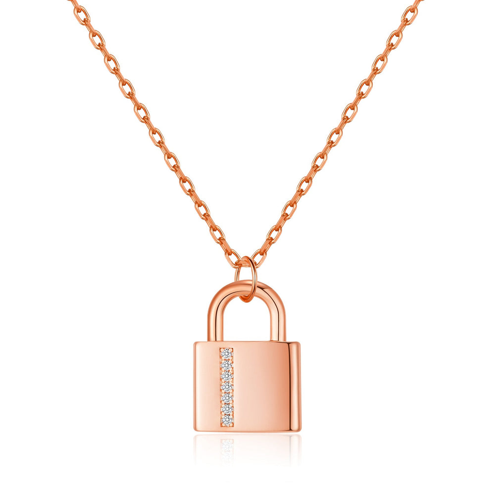 Rose Gold Plated Padlock Necklace Created with Zircondia® Crystals