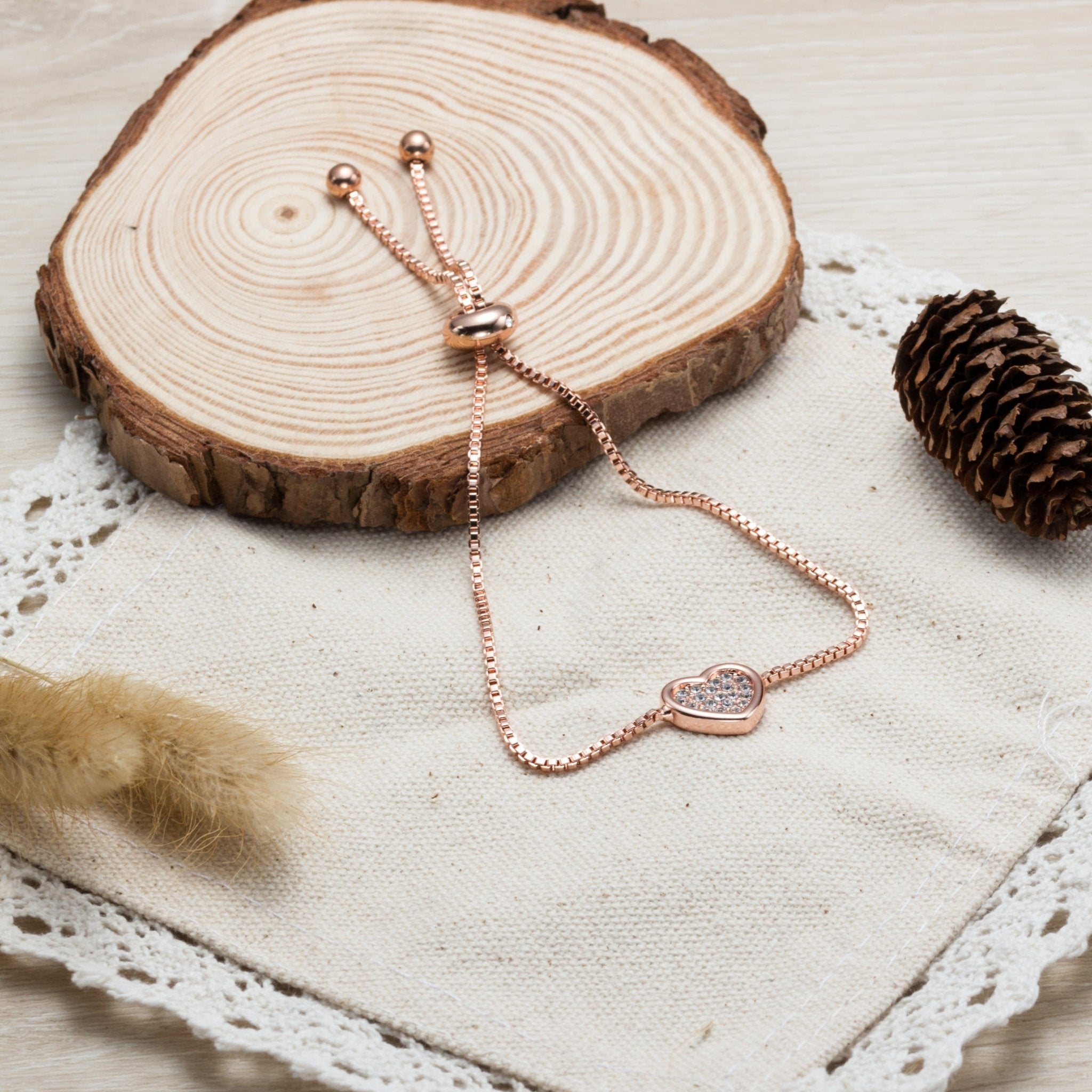 Rose Gold Plated Pave Heart Friendship Bracelet Created with Zircondia® Crystals