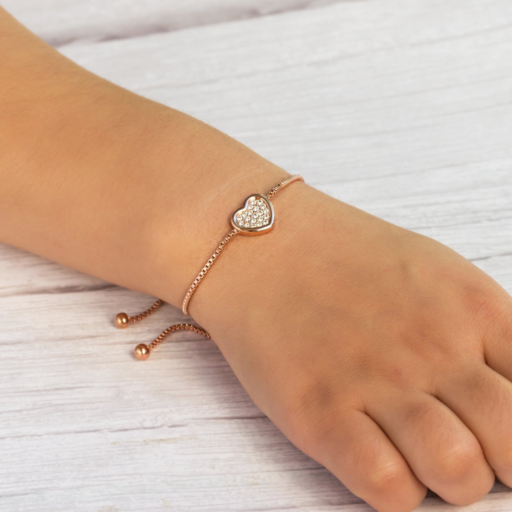 Rose Gold Plated Pave Heart Friendship Bracelet Created with Zircondia® Crystals