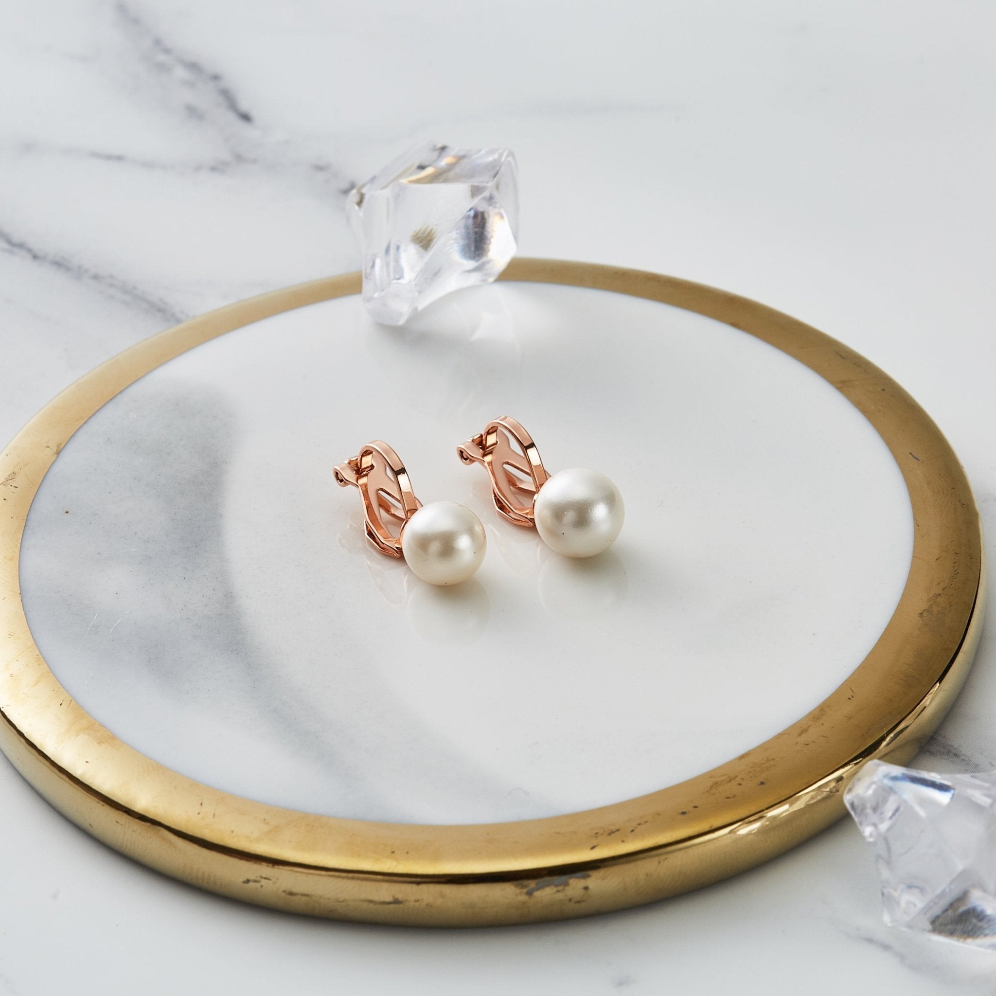 Rose Gold Plated Pearl Clip On Earrings