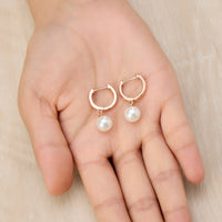Rose Gold Plated Pearl Drop Hoop Earrings