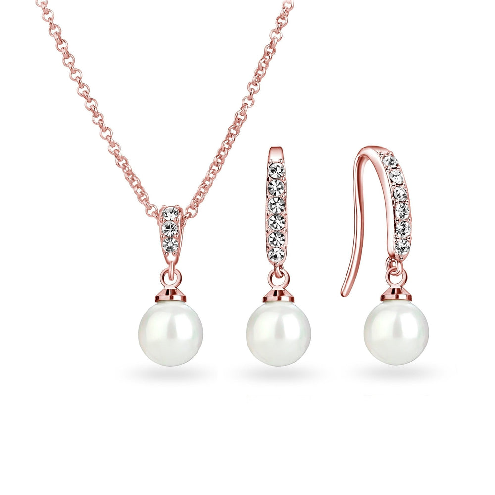 Rose Gold Plated Pearl Drop Set Created with Zircondia® Crystals