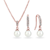 Rose Gold Plated Pearl Drop Set Created with Zircondia® Crystals