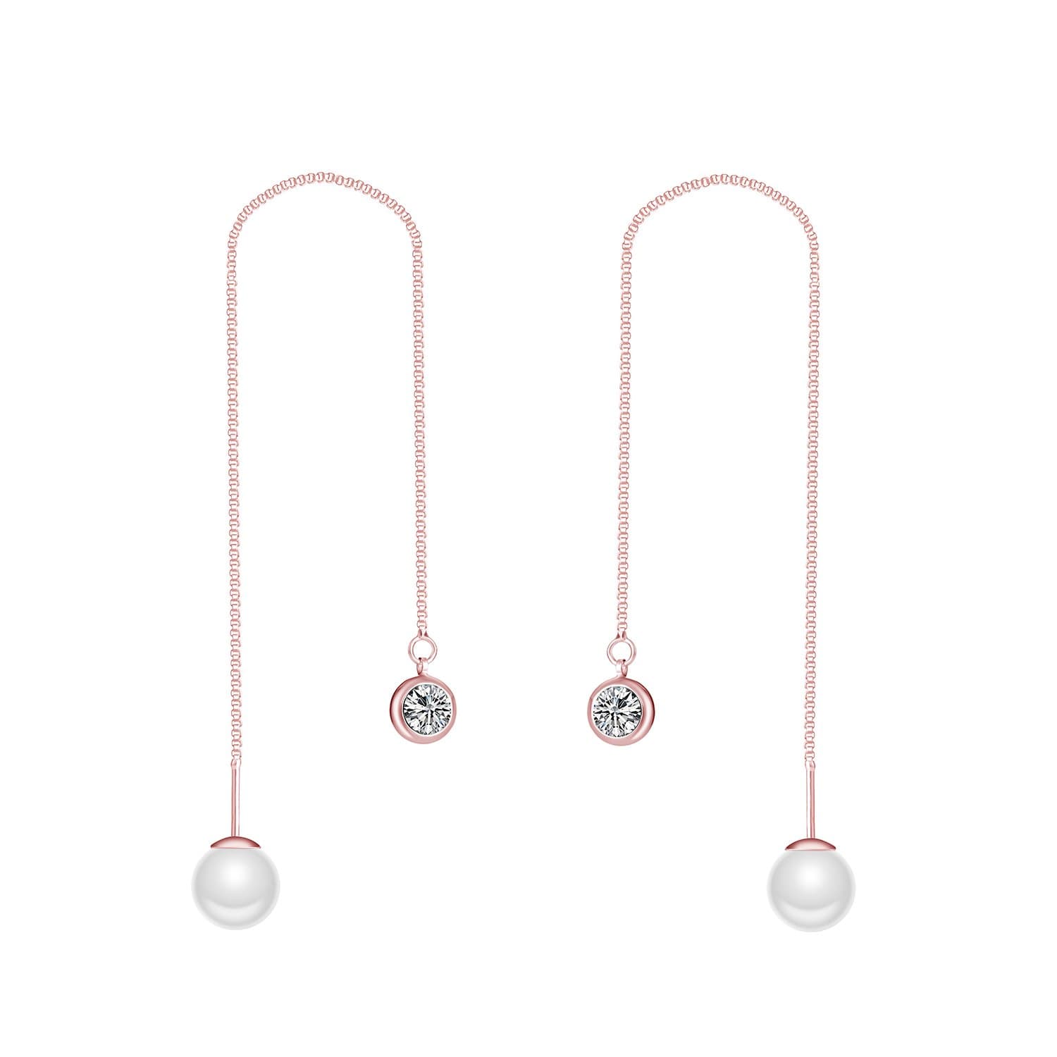 Rose Gold Plated Pearl Thread Earrings Created with Zircondia® Crystals