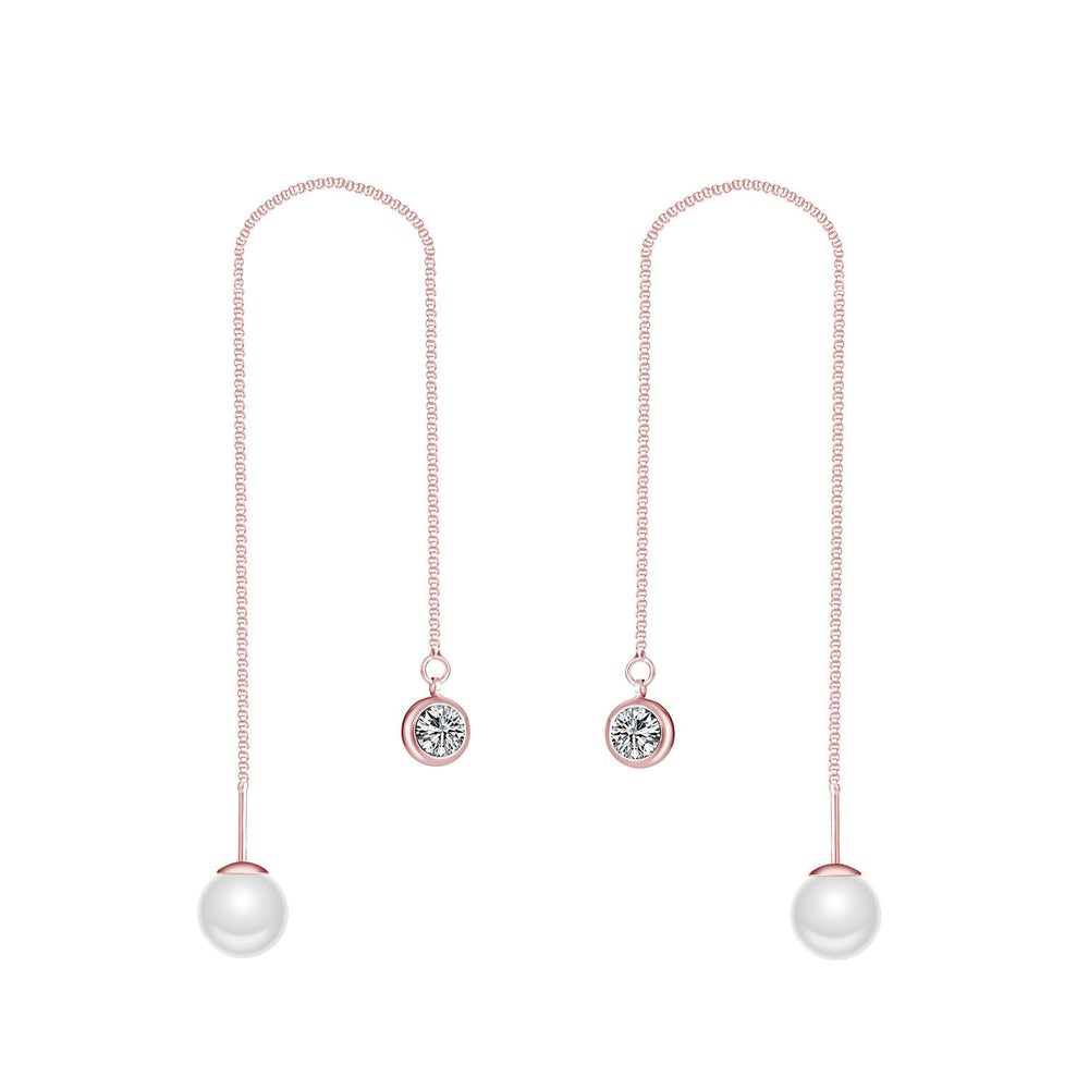 Rose Gold Plated Pearl Thread Earrings Created with Zircondia® Crystals