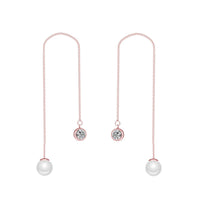 Rose Gold Plated Pearl Thread Earrings Created with Zircondia® Crystals