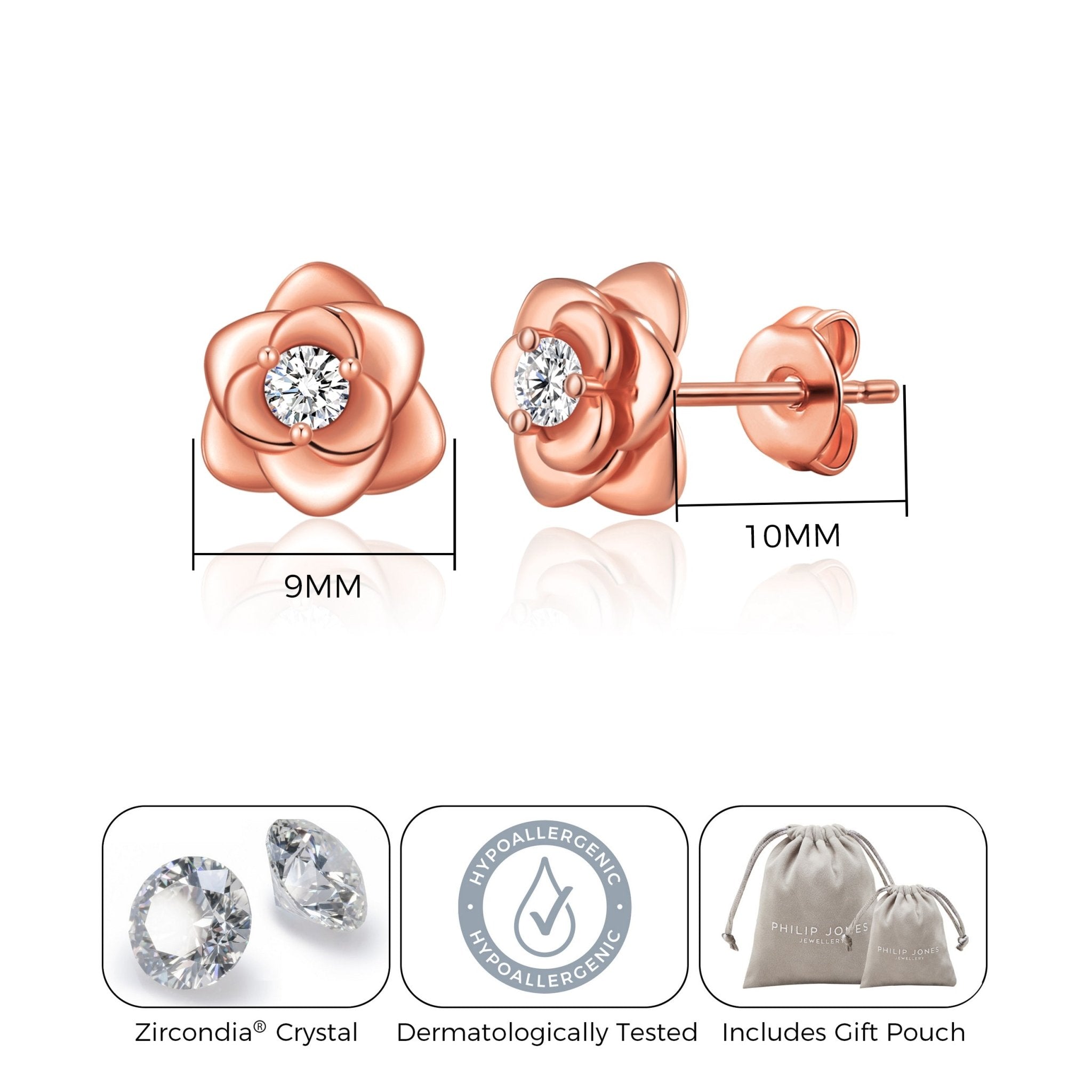 Rose Gold Plated Rose Earrings Created with Zircondia® Crystals