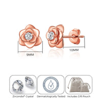 Rose Gold Plated Rose Earrings Created with Zircondia® Crystals