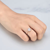 Rose Gold Plated Round Halo Ring Created with Zircondia® Crystals