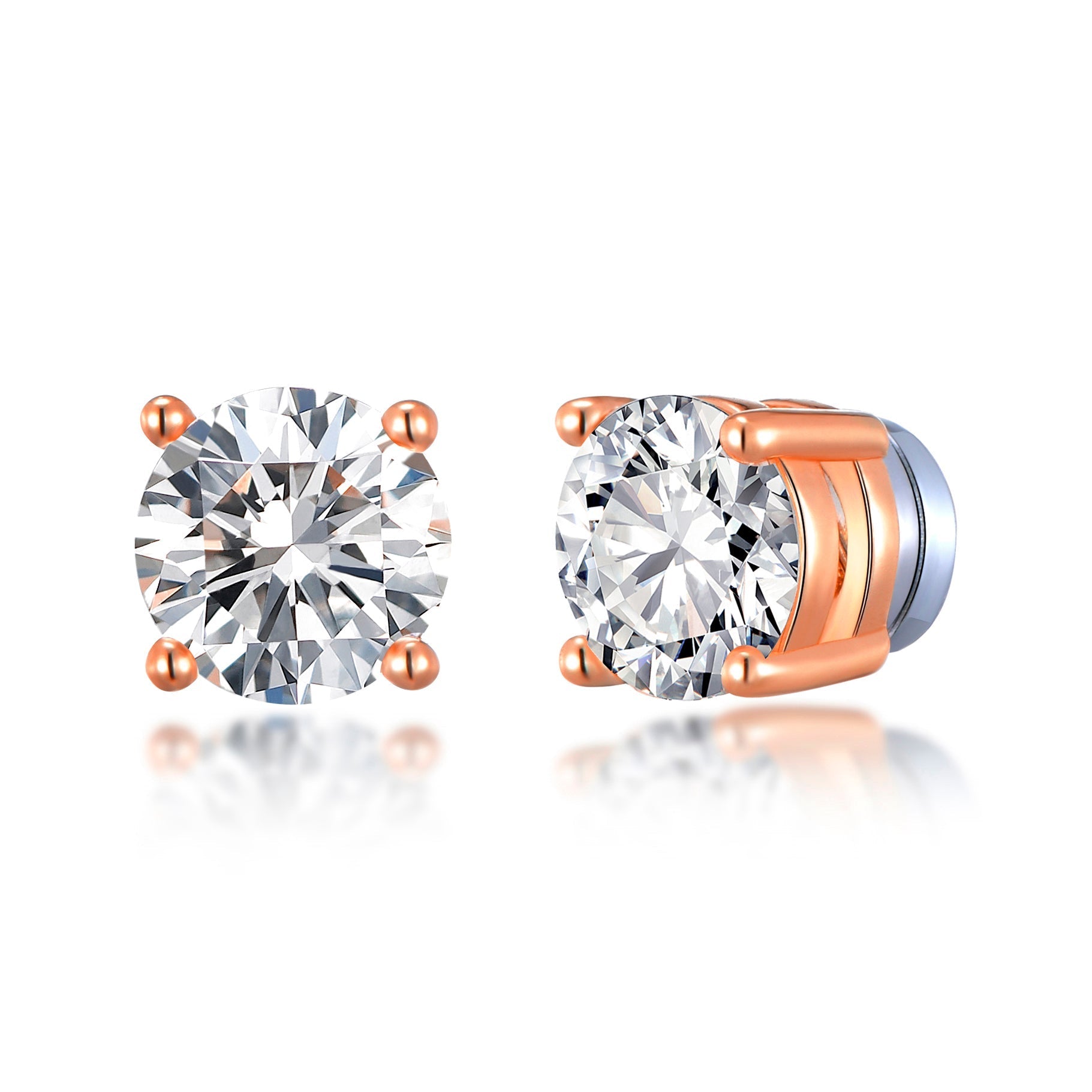 Rose Gold Plated Round Magnetic Clip On Stud Earrings Created with Zircondia® Crystals