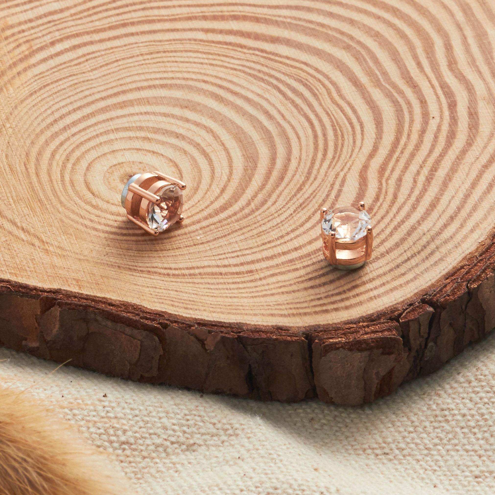 Rose Gold Plated Round Magnetic Clip On Stud Earrings Created with Zircondia® Crystals