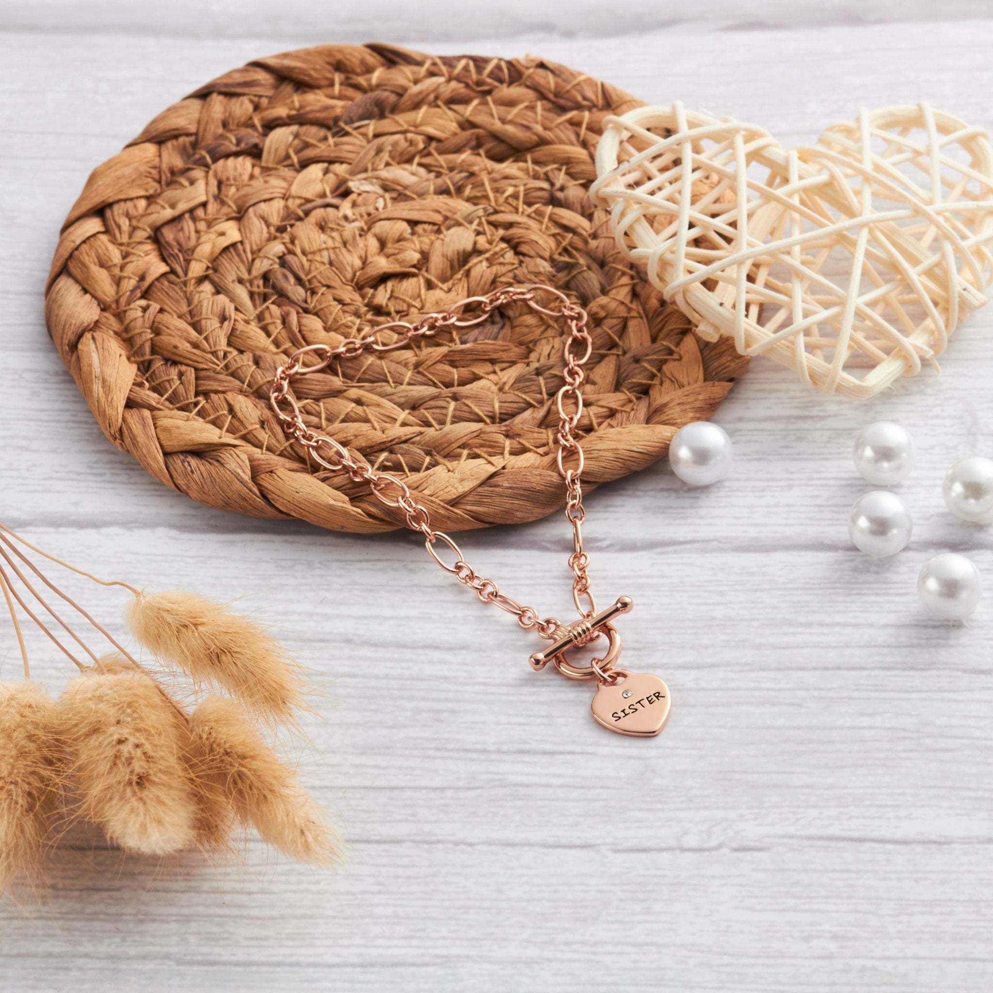 Rose Gold Plated Sister Charm Bracelet Created with Zircondia® Crystals